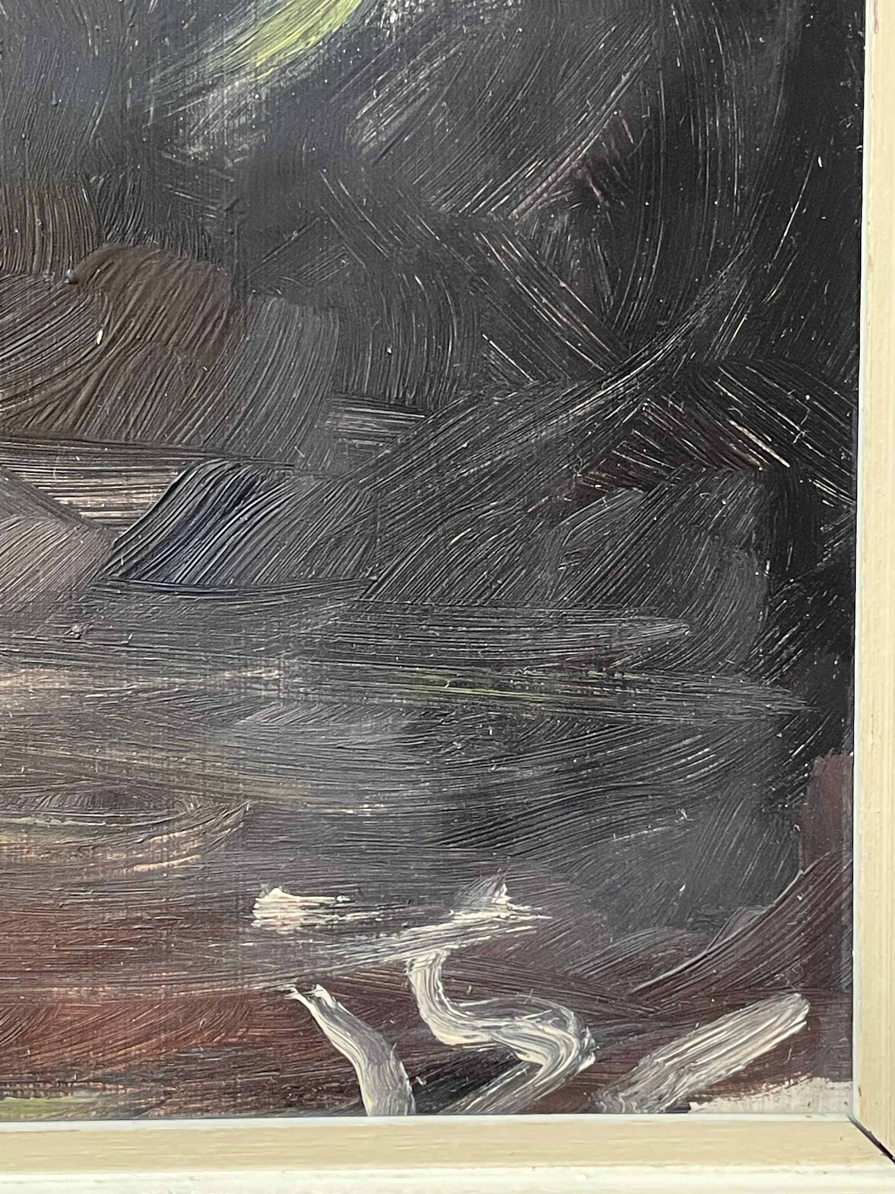 Vintage 1950s Stillleben Ölgemälde von Blumen in einer Vase (Dänisch) im Angebot