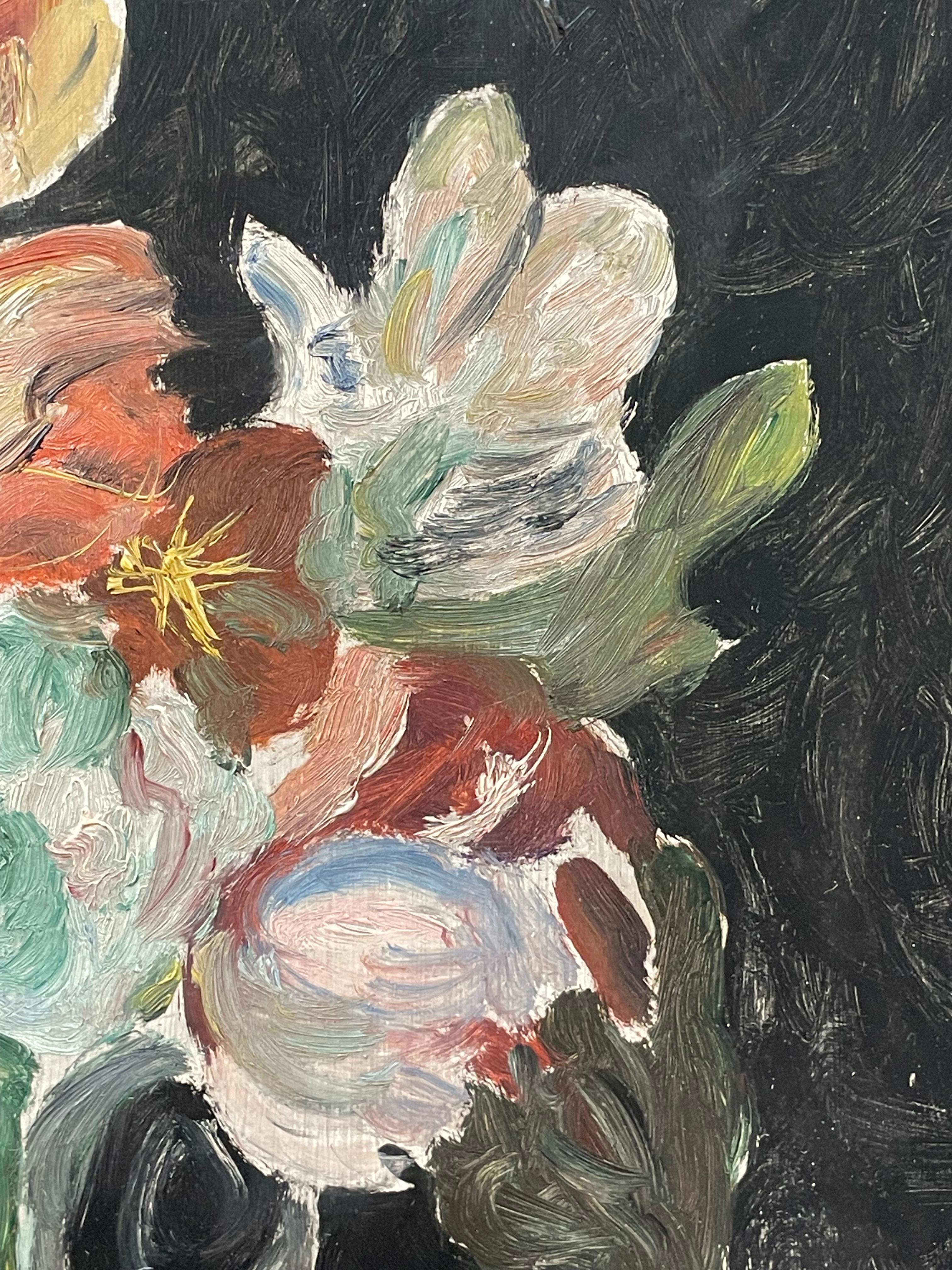 Vintage 1950s Stillleben Ölgemälde von Blumen in einer Vase (Gemalt) im Angebot