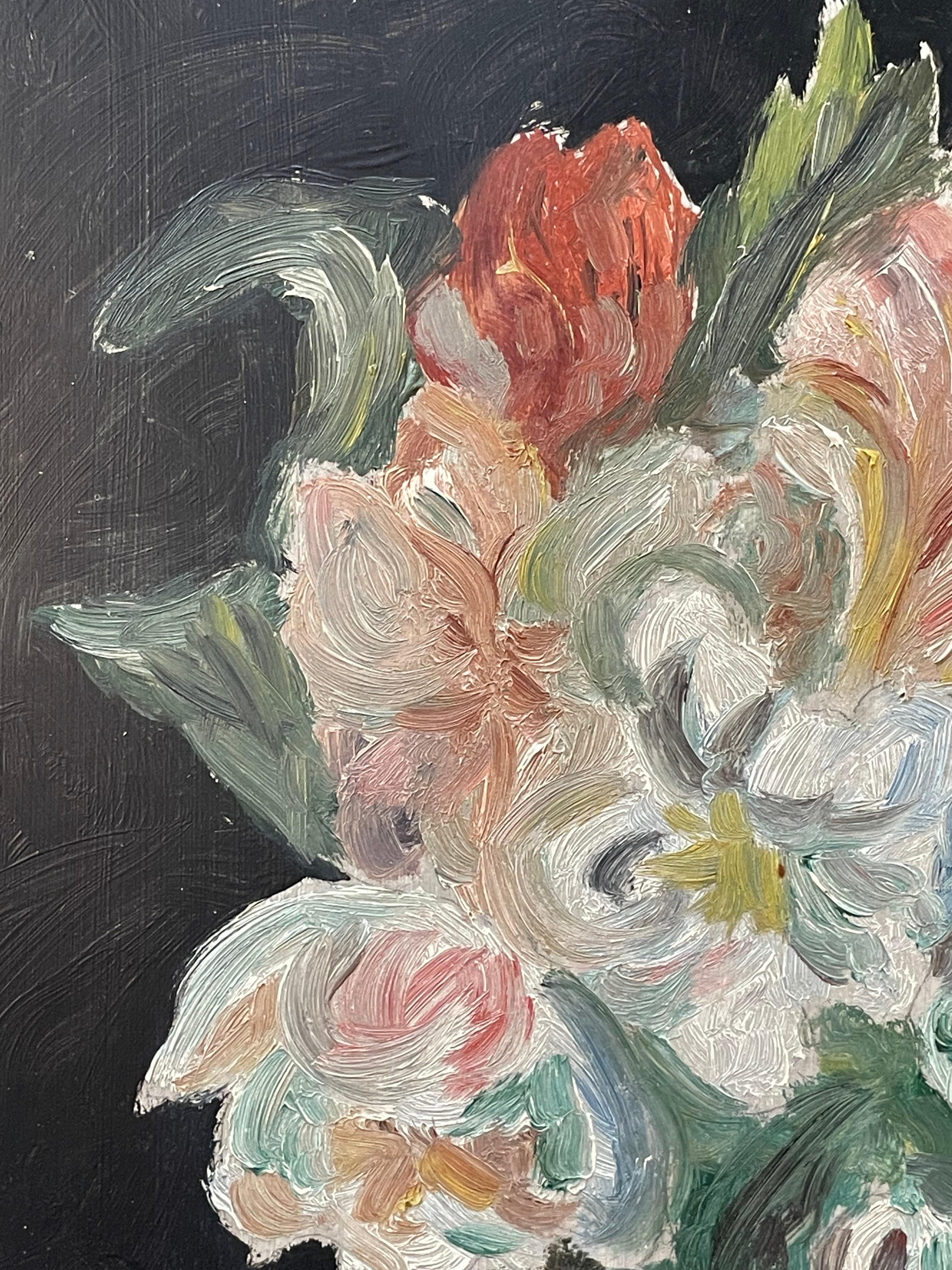 Vintage 1950s Stillleben Ölgemälde von Blumen in einer Vase im Zustand „Gut“ im Angebot in Ebberup, DK