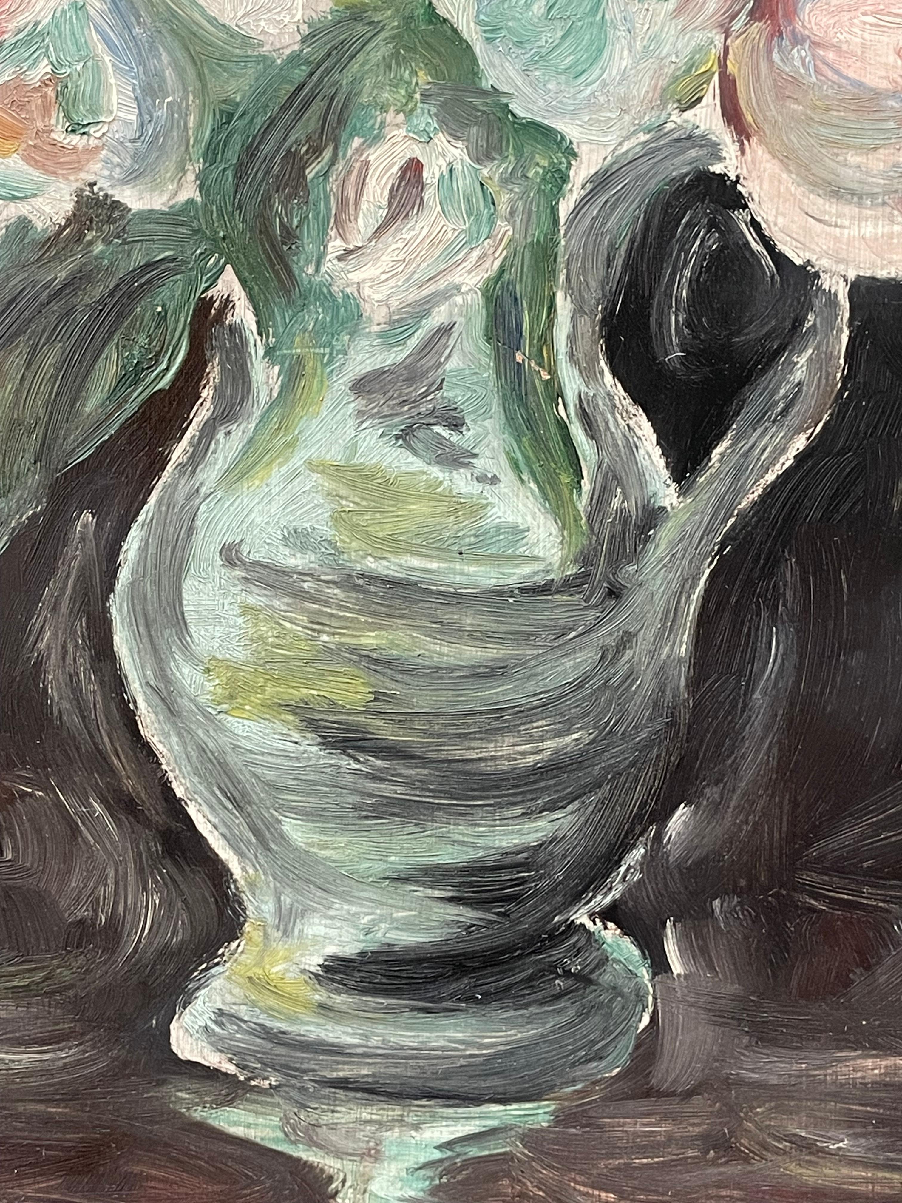 Vintage 1950s Stillleben Ölgemälde von Blumen in einer Vase (20. Jahrhundert) im Angebot