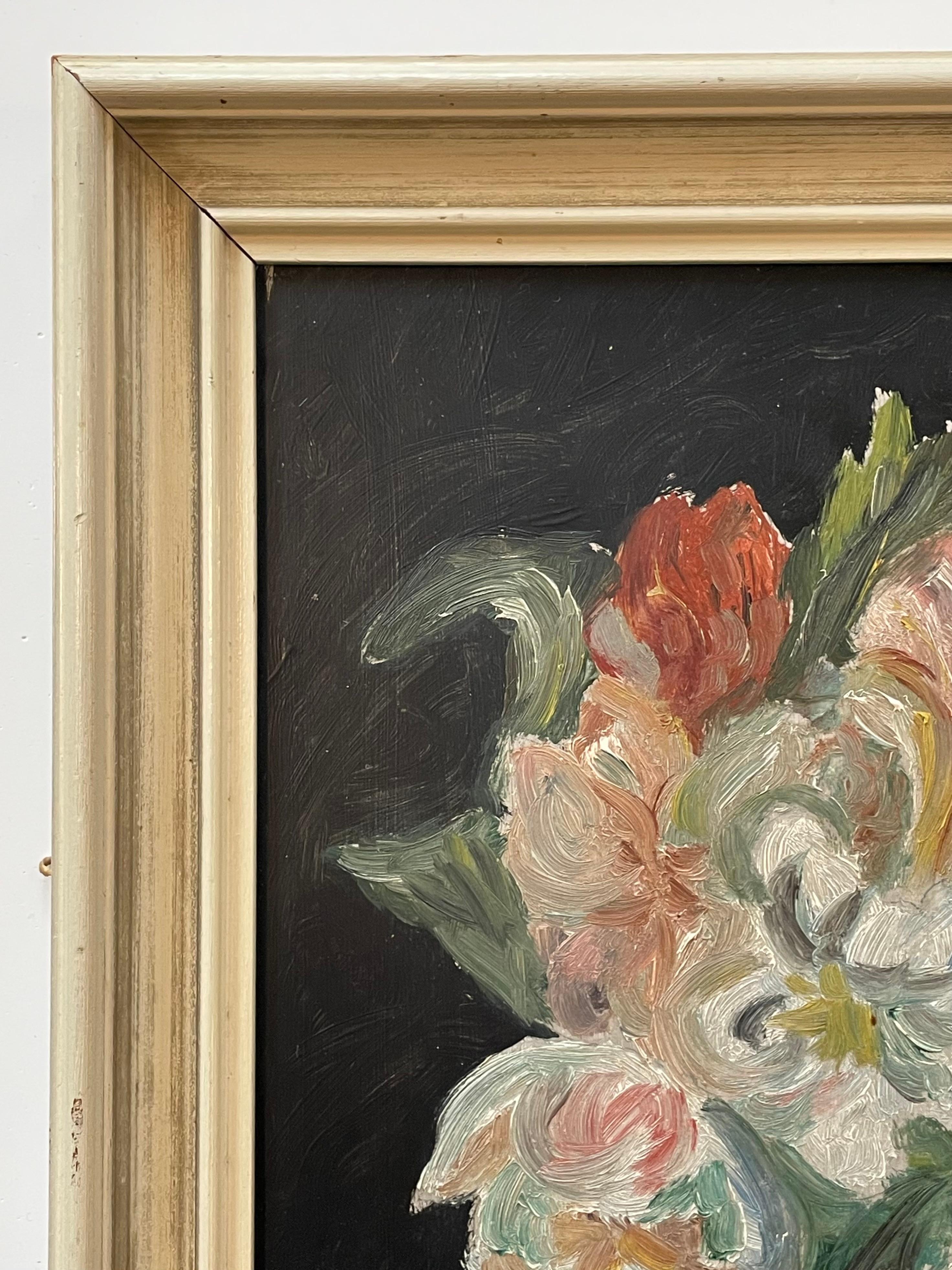 Vintage 1950s Stillleben Ölgemälde von Blumen in einer Vase im Angebot 1