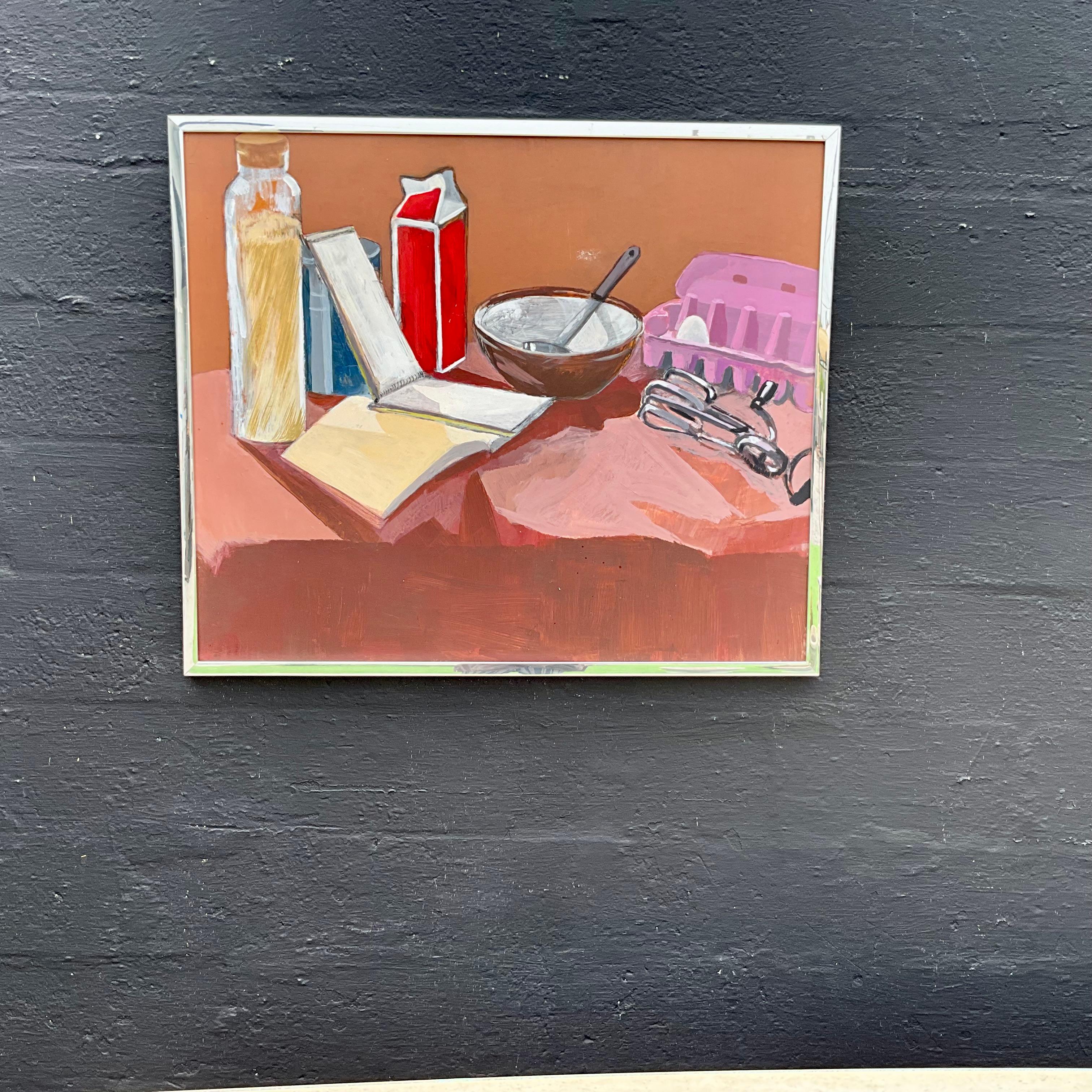 Vintage 1950s Still Life Painting by E.M. Kaufman -  Kitchen Scene 2