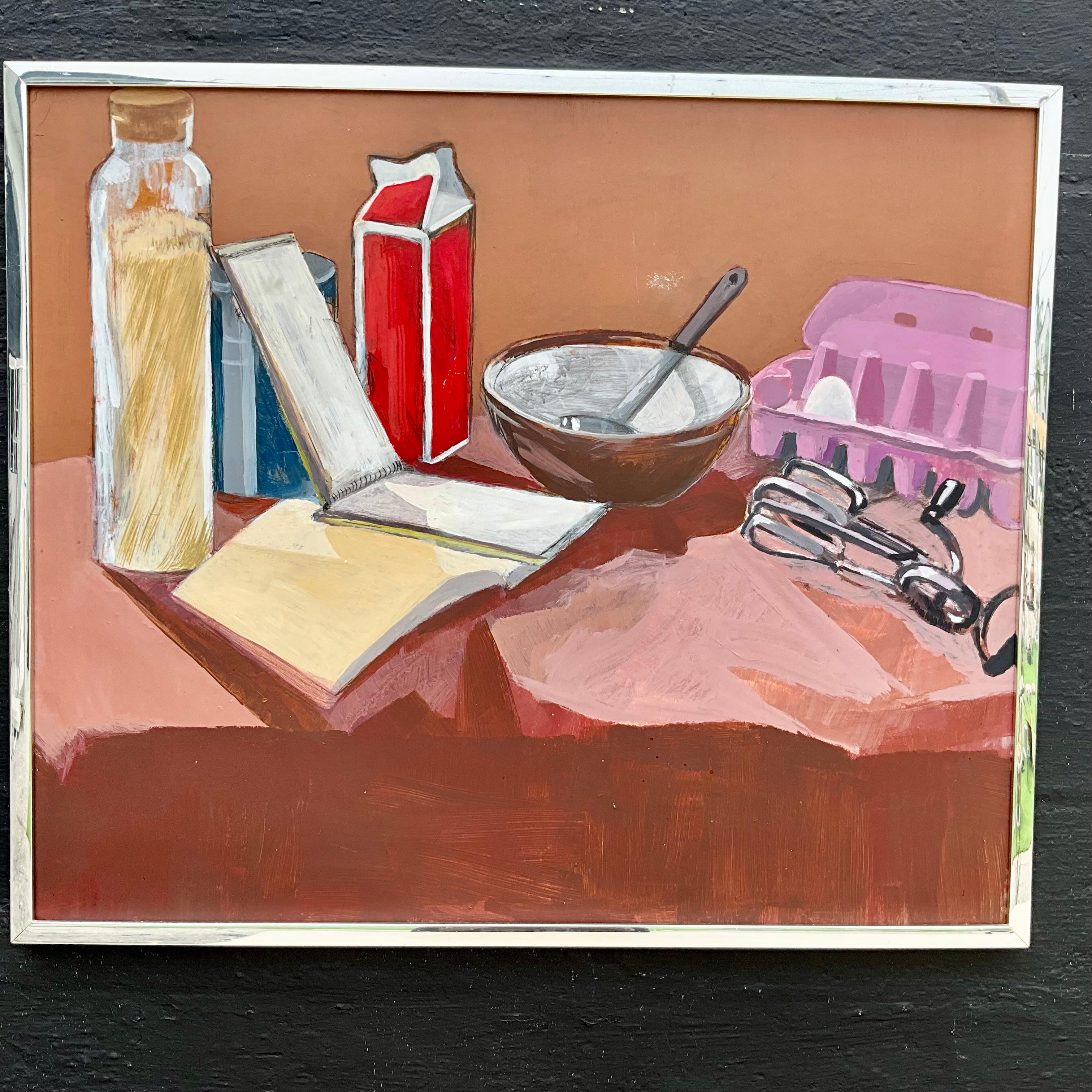 Vintage 1950s Still Life Painting by E.M. Kaufman -  Kitchen Scene (Farbe)