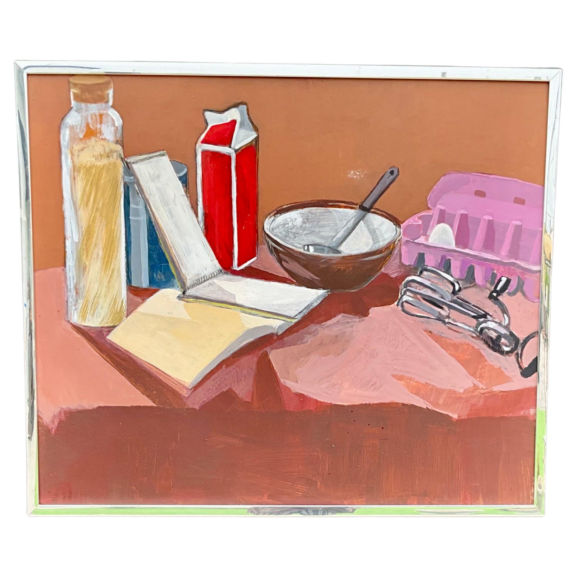 Vintage 1950s Still Life Painting by E.M. Kaufman -  Kitchen Scene