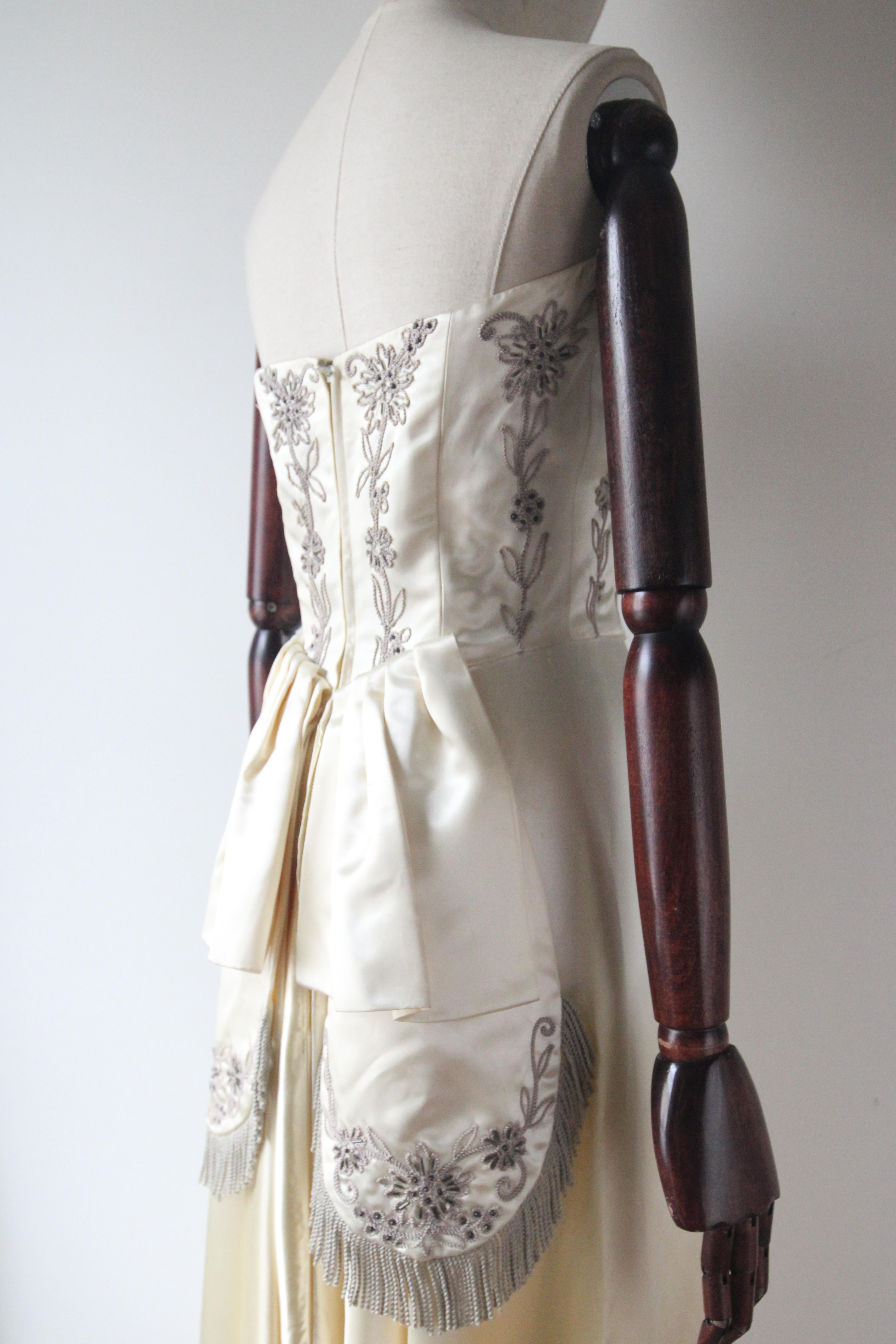 Vintage 1950's Strapless Cream Satin Frank Starr Ted Short Evening Gown UK 6-8 For Sale 5