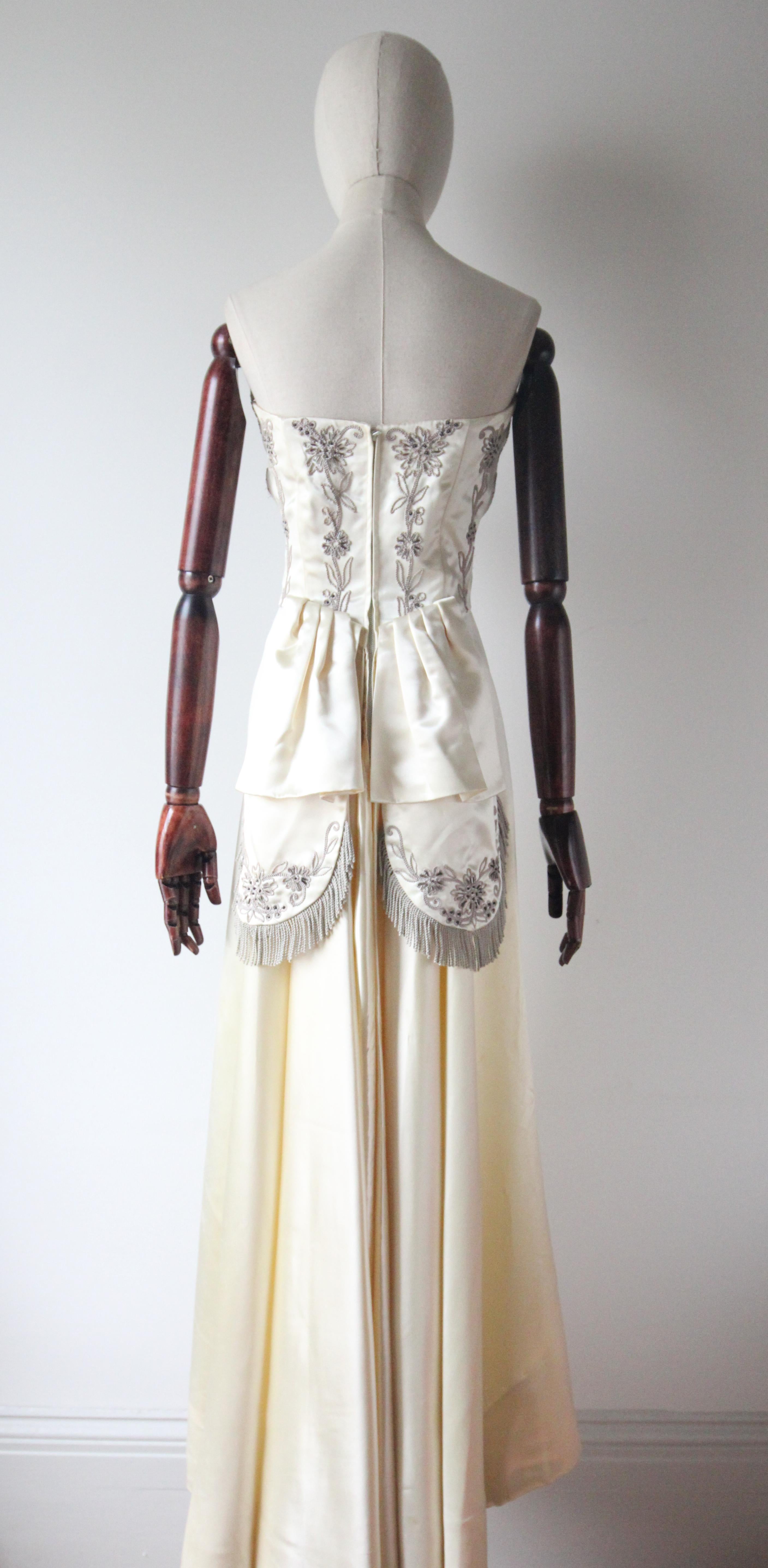 Vintage 1950's Strapless Cream Satin Frank Starr Ted Short Evening Gown UK 6-8 For Sale 3