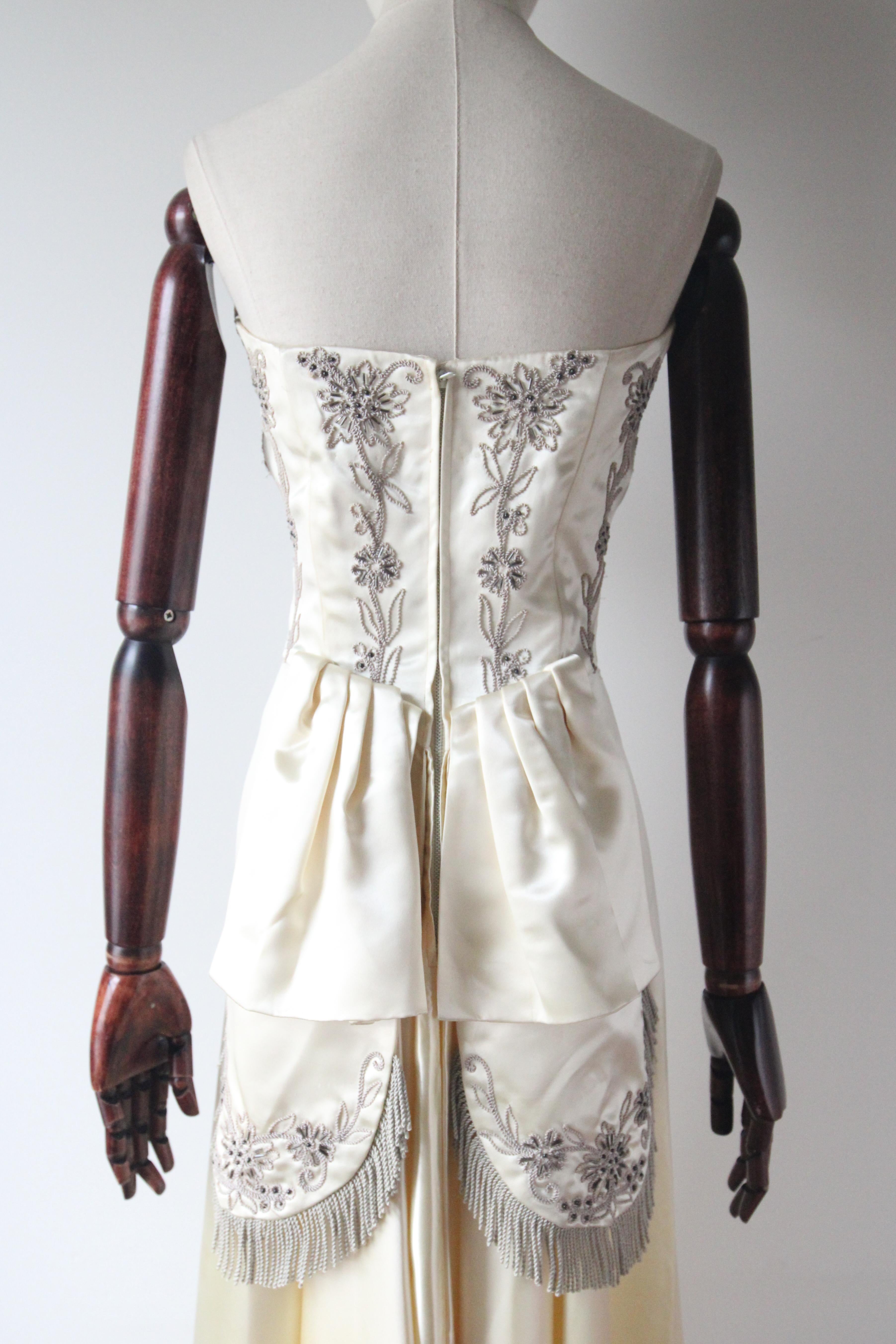 Vintage 1950's Strapless Cream Satin Frank Starr Ted Short Evening Gown UK 6-8 For Sale 4