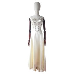 Vintage 1950's Strapless Cream Satin Frank Starr Ted Short Evening Gown UK 6-8