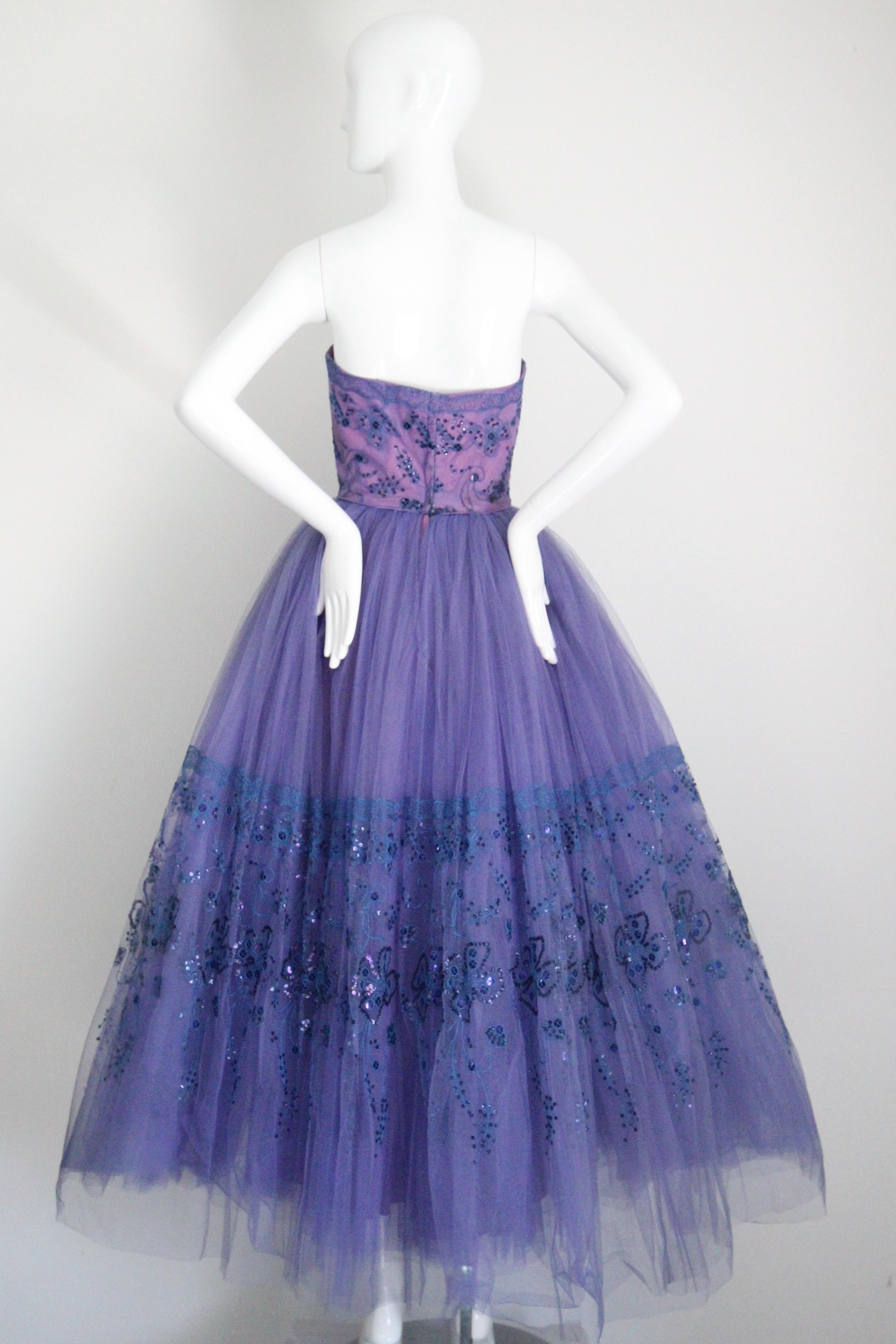 Abito da sera in tulle senza spalline vintage anni '50 Mary Carter UK 6 US 2 in vendita 6