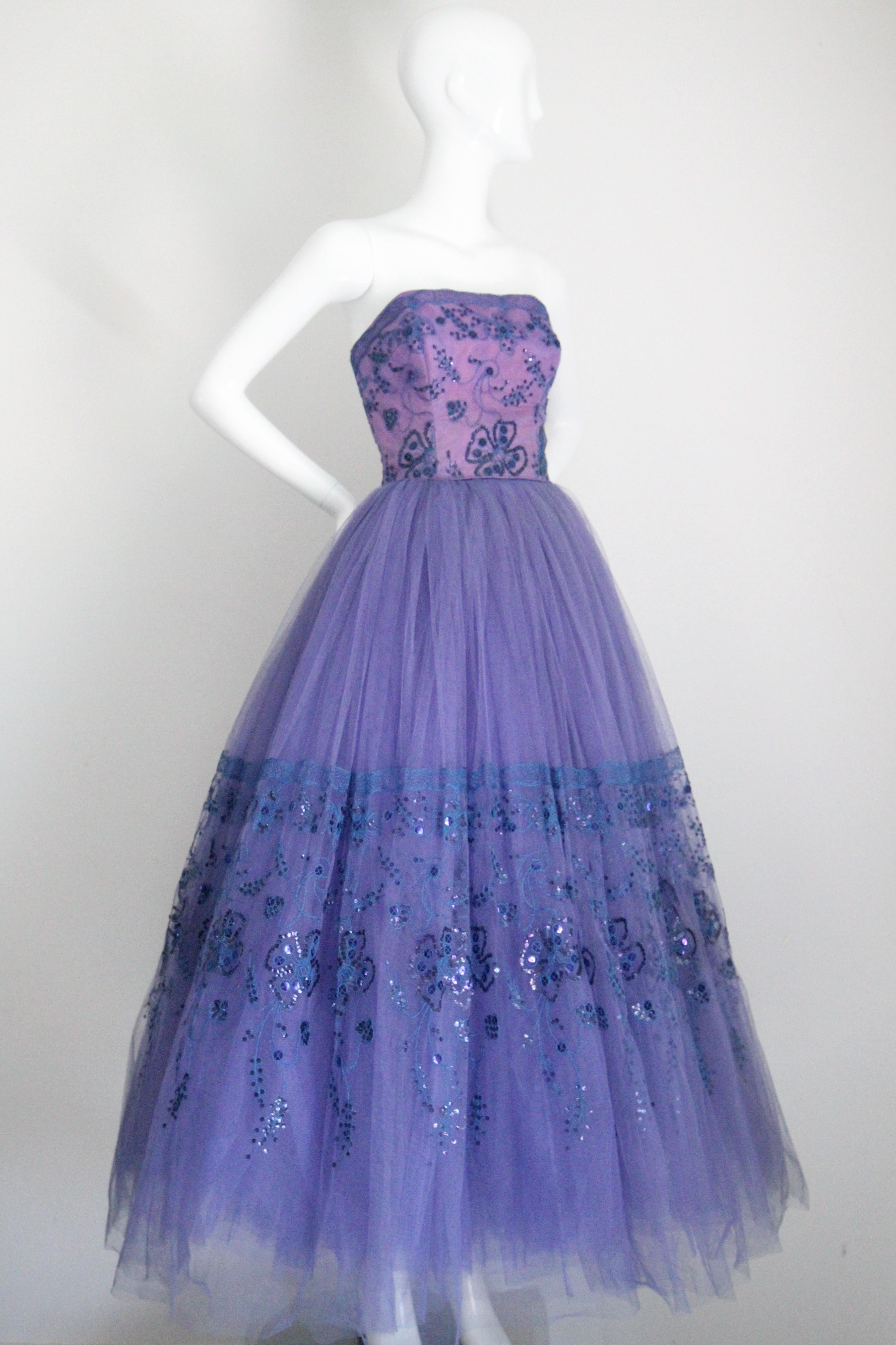 da uomo o donna Abito da sera in tulle senza spalline vintage anni '50 Mary Carter UK 6 US 2 in vendita