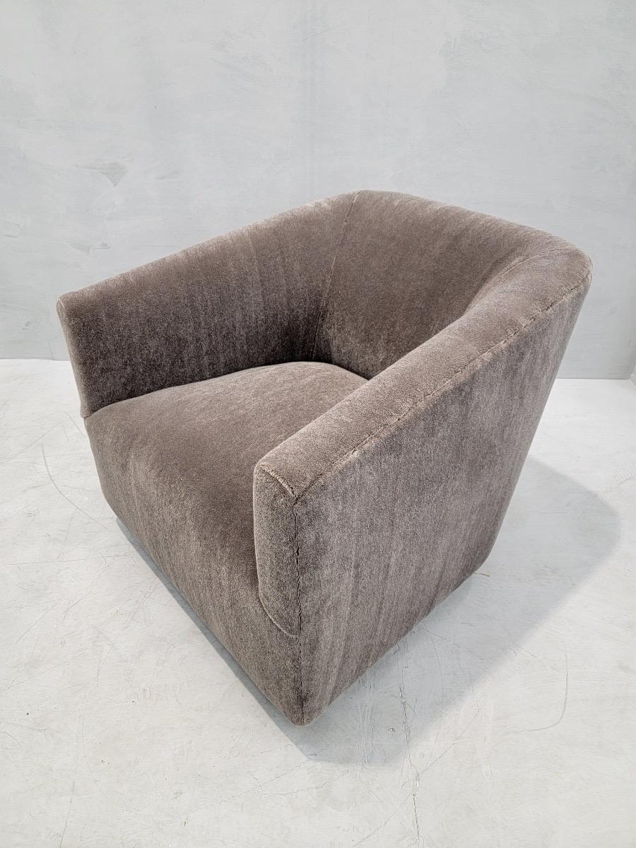Mohair Vintage 1950s Styled Italian Shelter-Arm Swivel Lounge Newly Upholstered For Sale