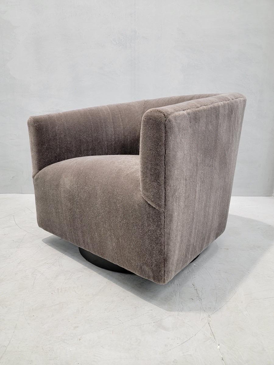 Restoration Hardware Shelter-Arm Swivel Lounge Chair Newly Upholstered For Sale 1
