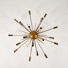 Vintage 1950 Sunburst Brass Italian Ceiling Lamp