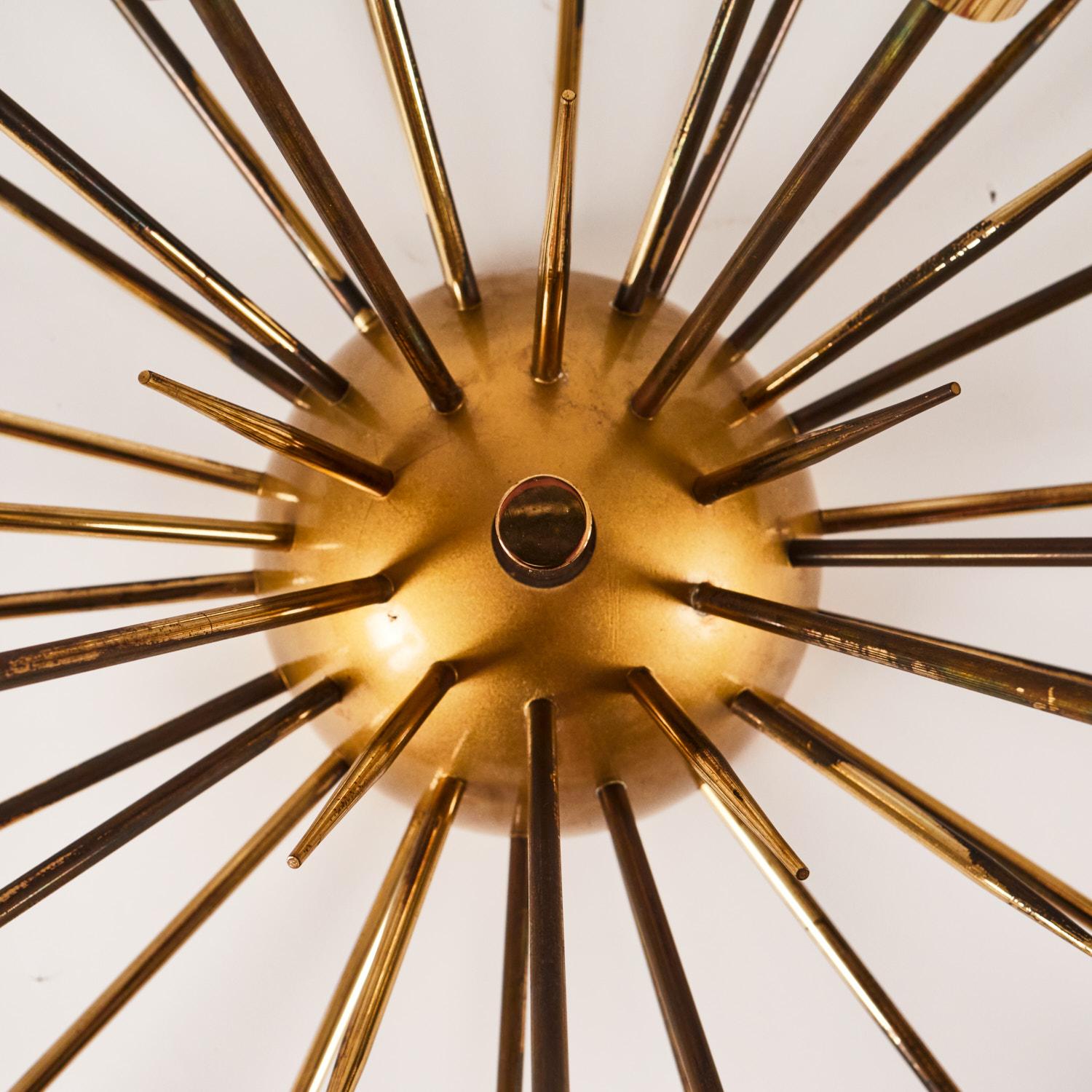 Vintage 1950's Sunburst Brass Italian Ceiling Lamp For Sale 2