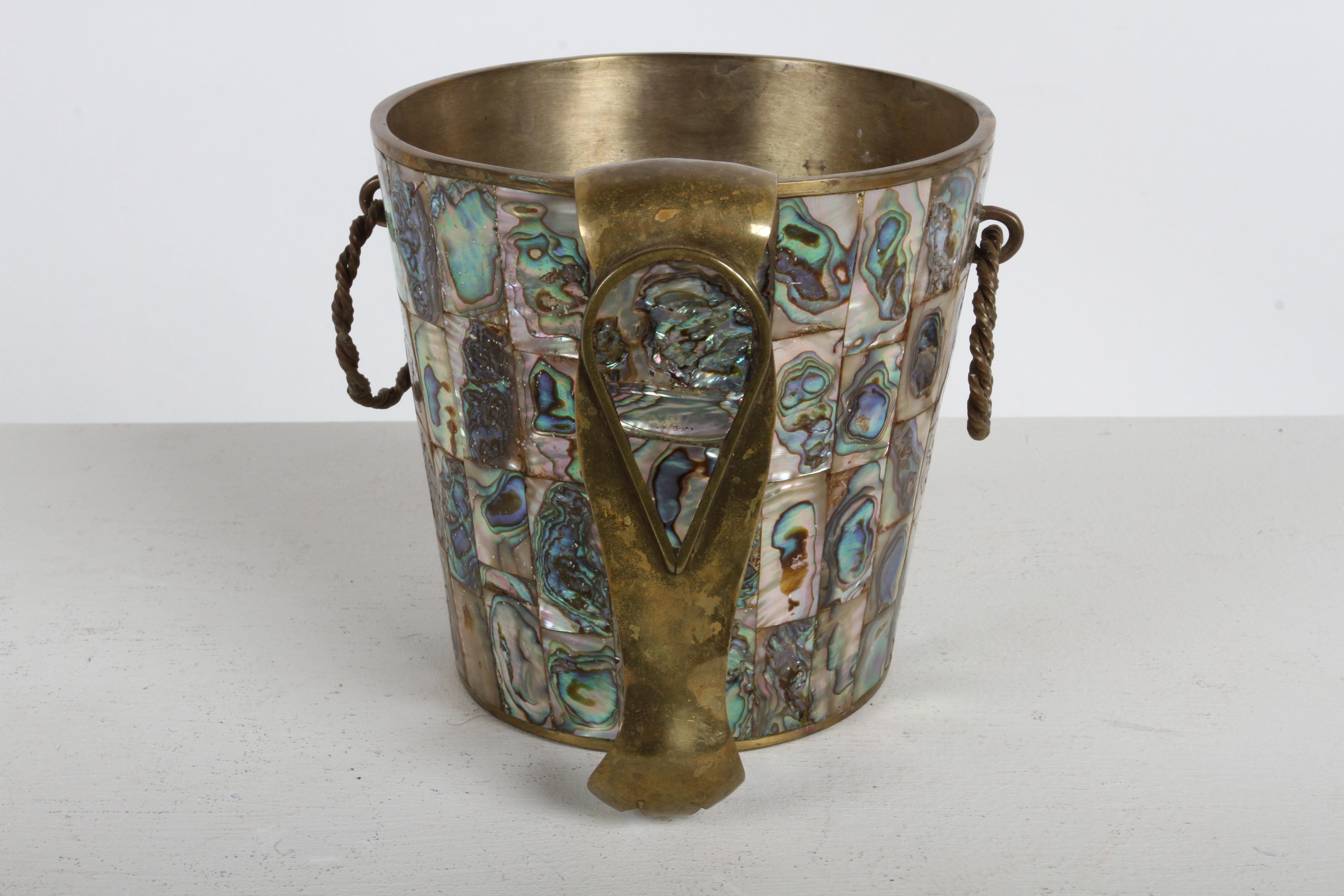 Vintage 1950s Taxco Mexico Los Castillo Abalone Shell & Brass Bar Service Set im Angebot 7