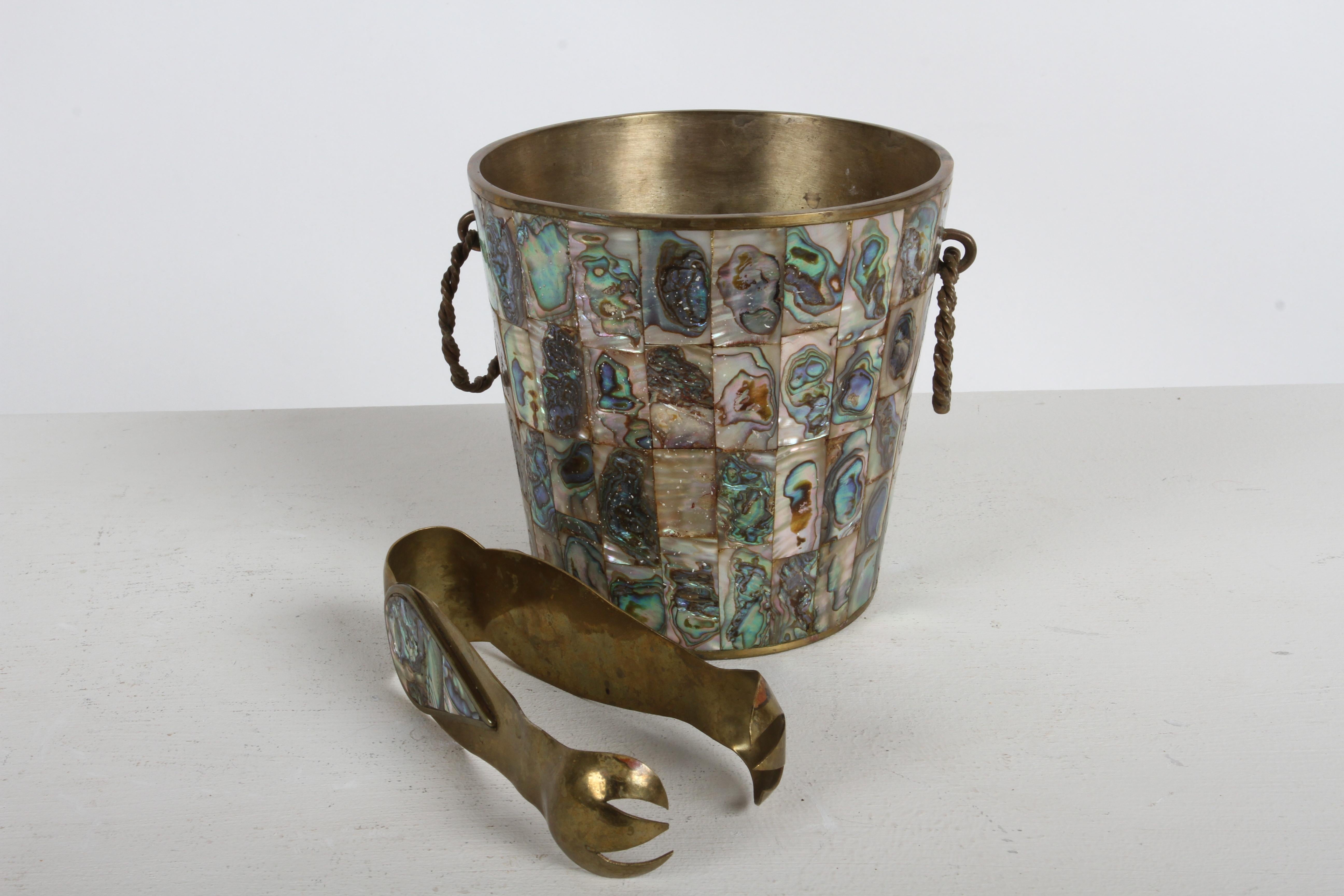 Vintage 1950s Taxco Mexico Los Castillo Abalone Shell & Brass Bar Service Set im Angebot 8