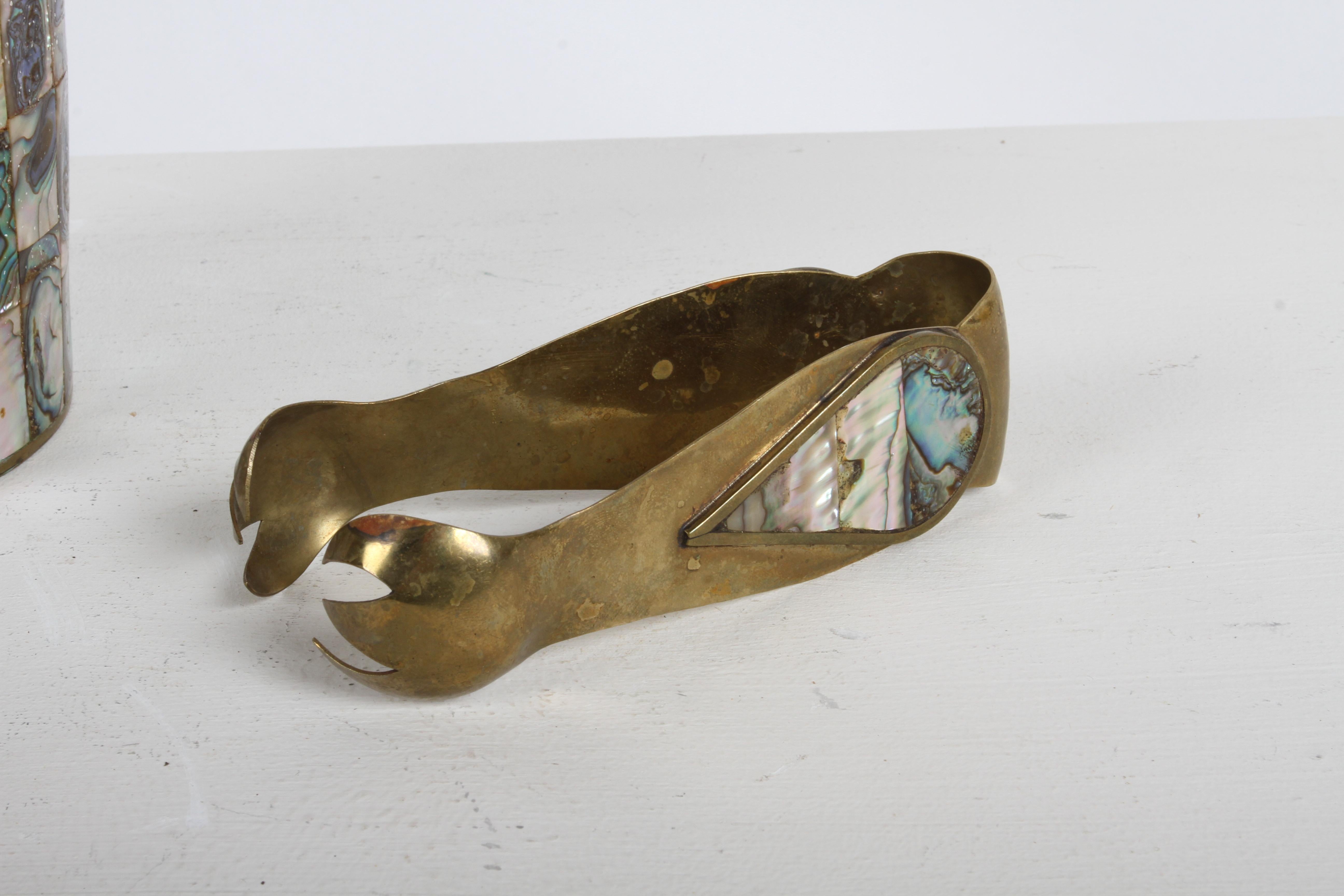 Vintage 1950s Taxco Mexico Los Castillo Abalone Shell & Brass Bar Service Set im Angebot 11