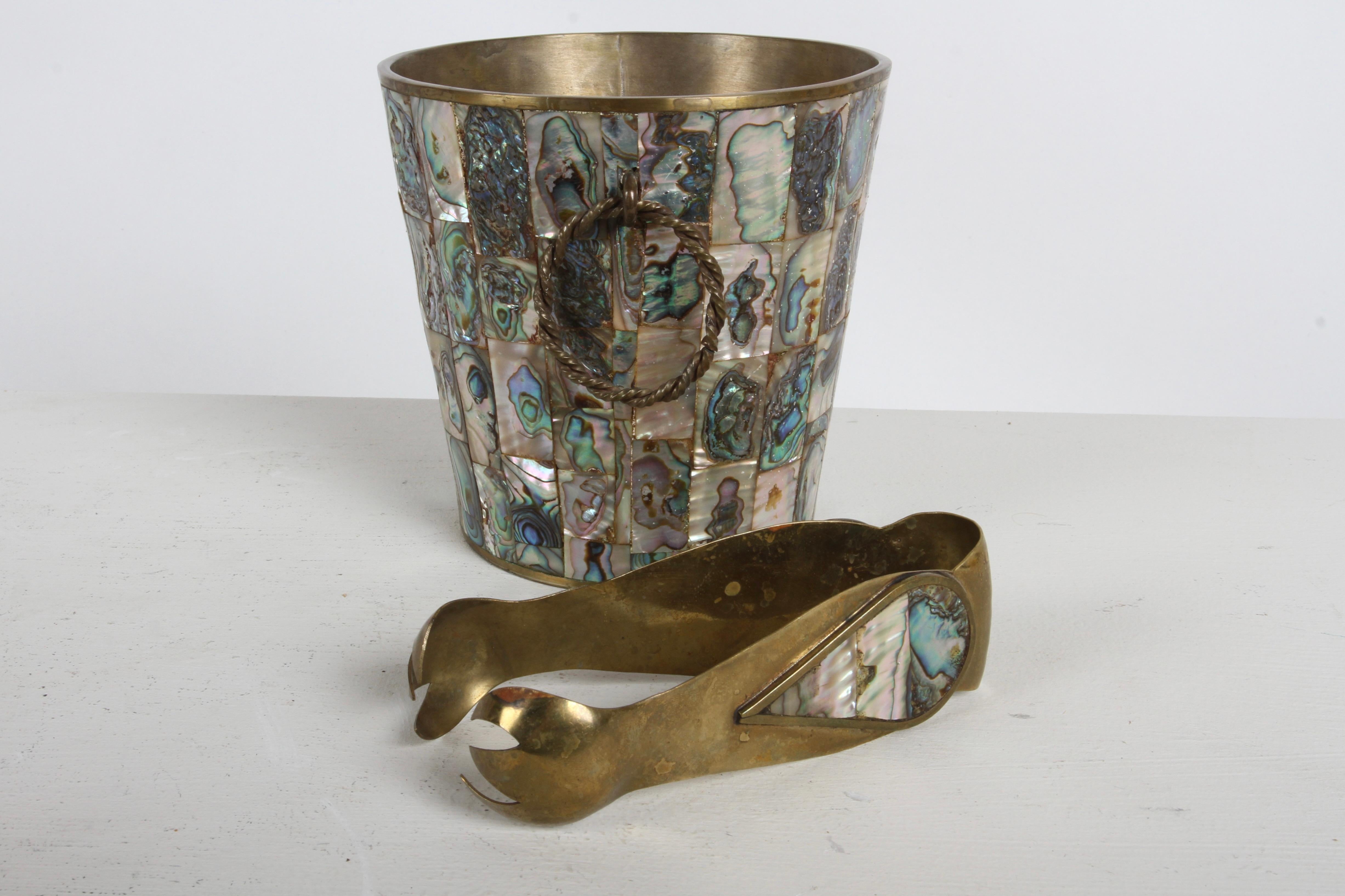 Vintage 1950s Taxco Mexico Los Castillo Abalone Shell & Brass Bar Service Set im Angebot 12