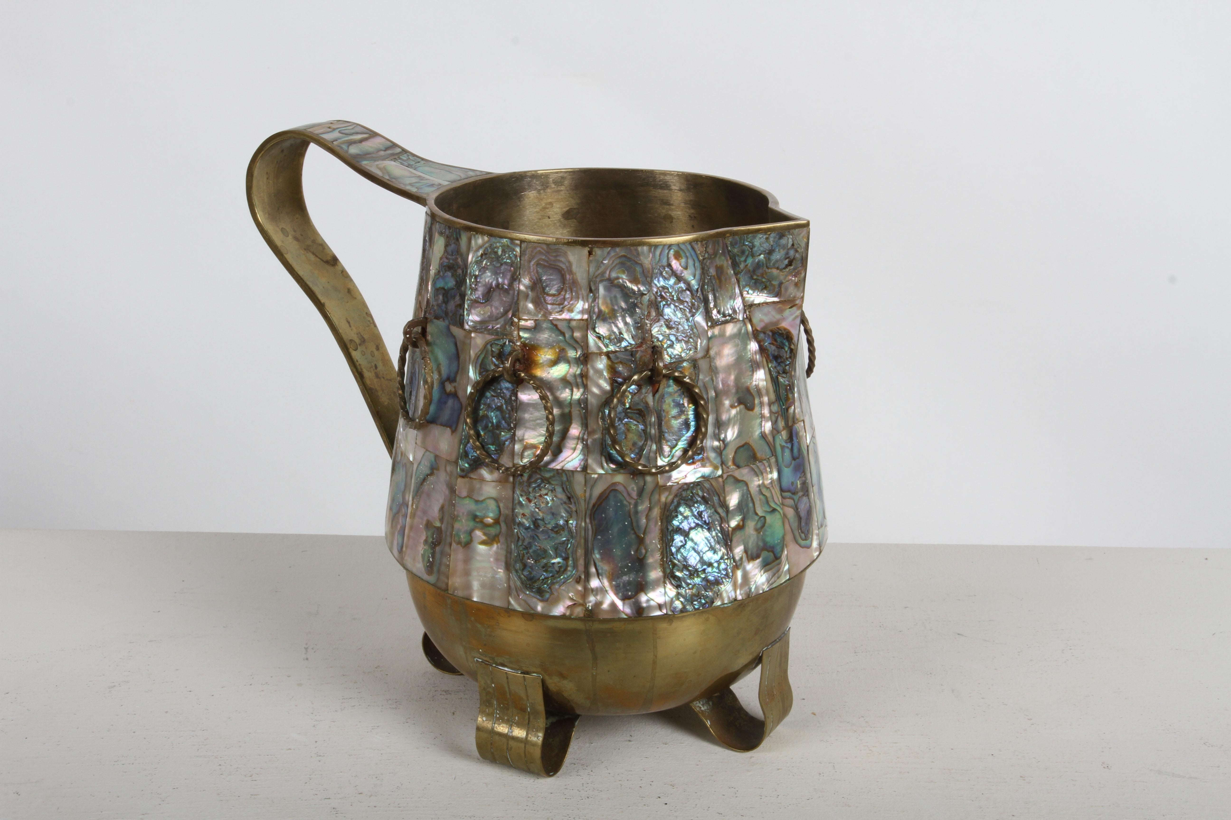 Vintage 1950s Taxco Mexico Los Castillo Abalone Shell & Brass Bar Service Set (Mexikanisch) im Angebot