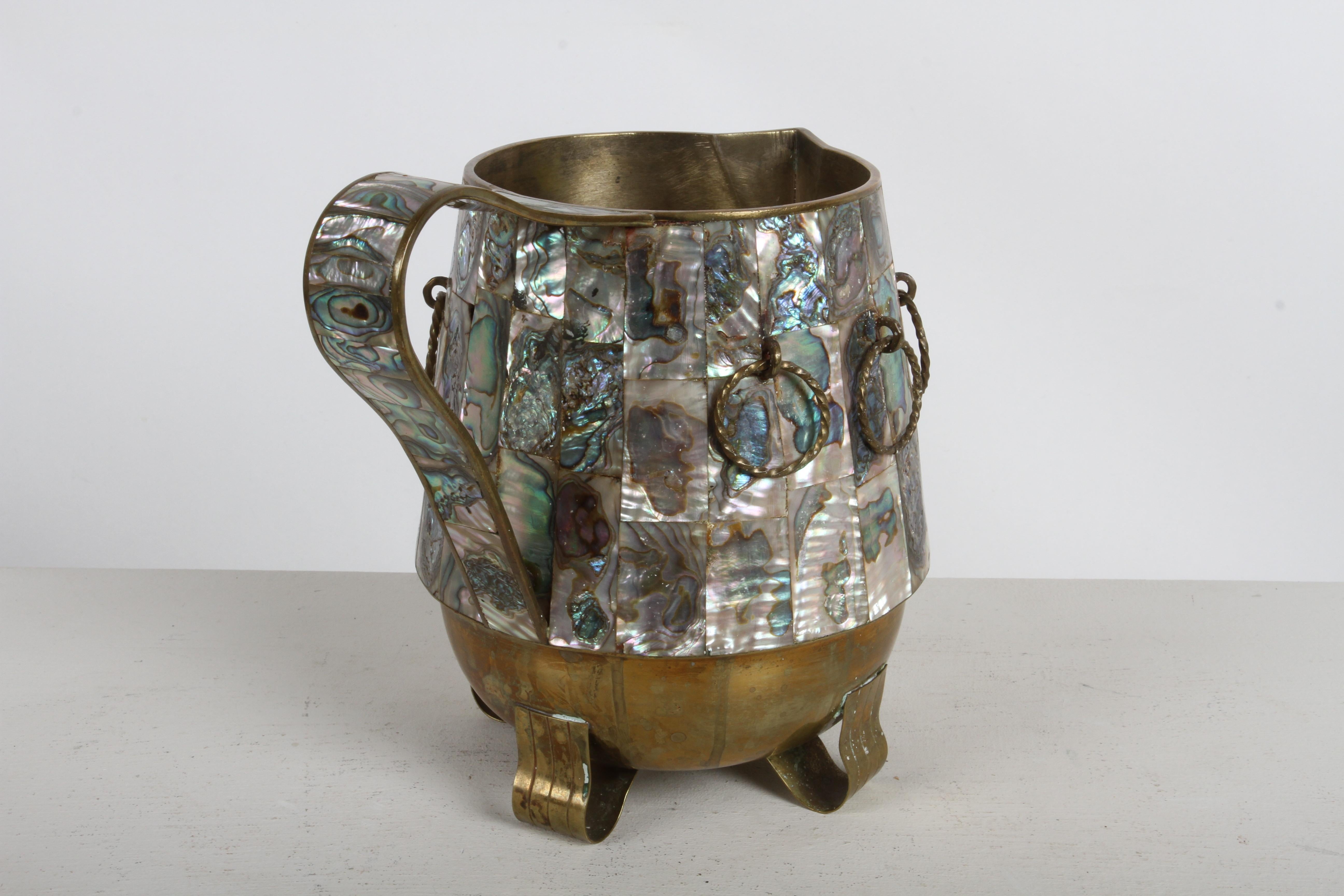 Vintage 1950s Taxco Mexico Los Castillo Abalone Shell & Brass Bar Service Set im Zustand „Gut“ im Angebot in St. Louis, MO