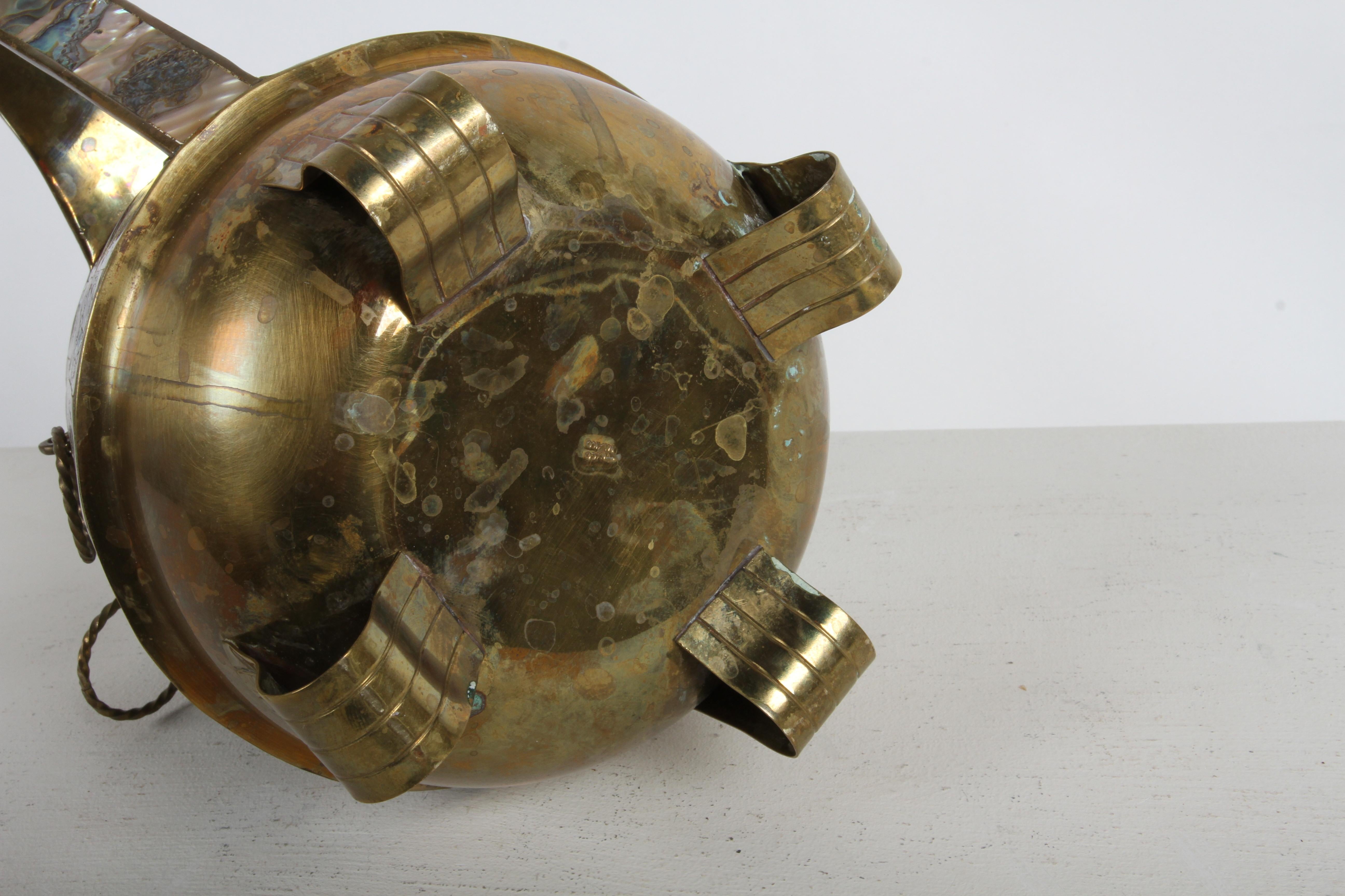 Vintage 1950s Taxco Mexico Los Castillo Abalone Shell & Brass Bar Service Set (Messing) im Angebot