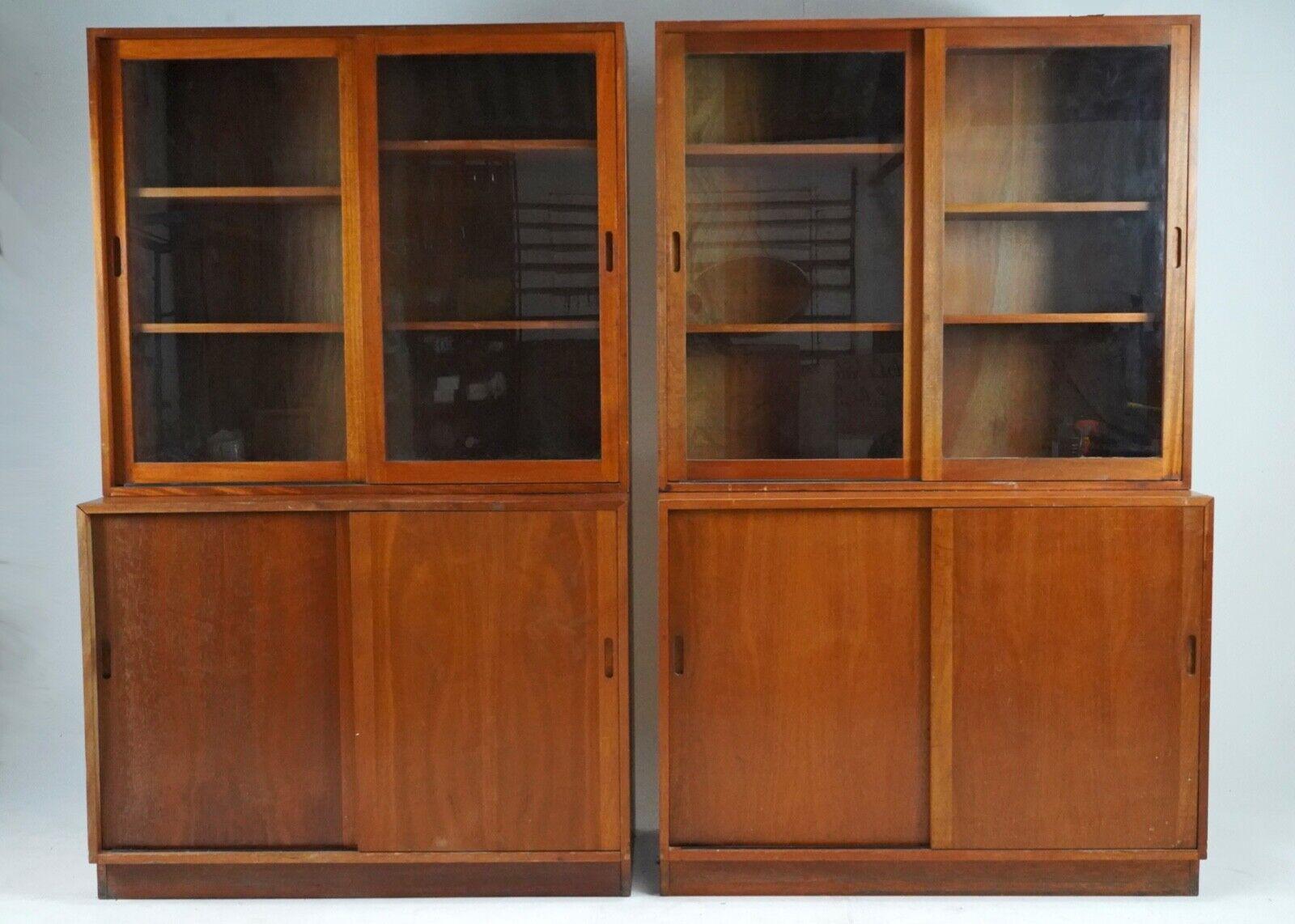 Mid-Century Modern Vintage 1950's Teak Glazed Display Cabinet Kitchen Storage Unit -Linen Cupboard