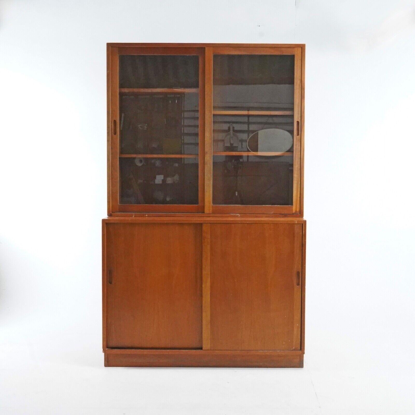 British Vintage 1950's Teak Glazed Display Cabinet Kitchen Storage Unit -Linen Cupboard
