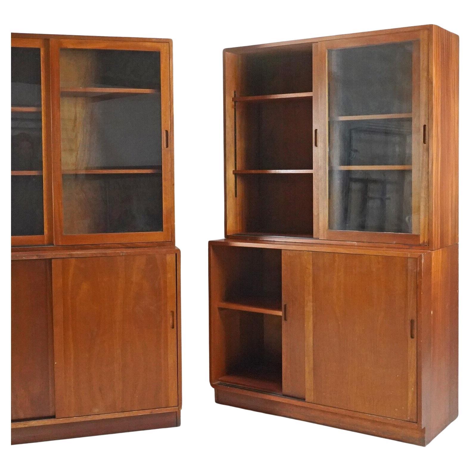 Vintage 1950's Teak Glazed Display Cabinet Kitchen Storage Unit -Linen Cupboard