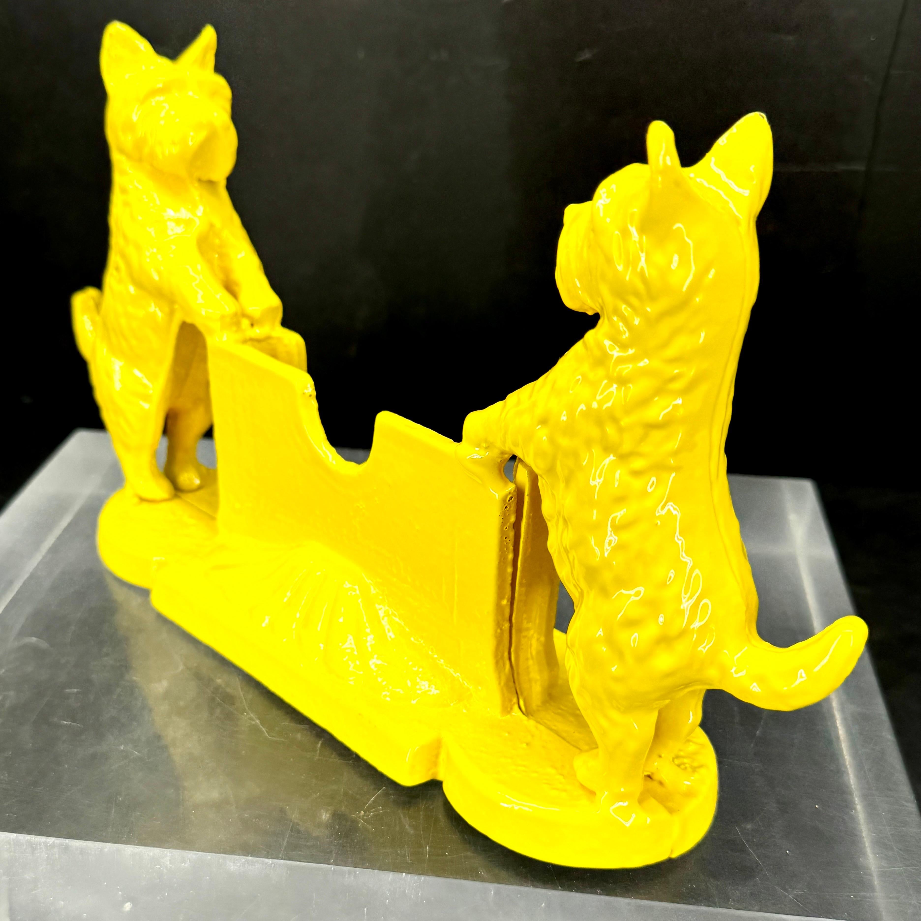 20th Century Vintage 1950's Terrier Dogs Business Card Holder Stand, Powder Coated Yellow For Sale