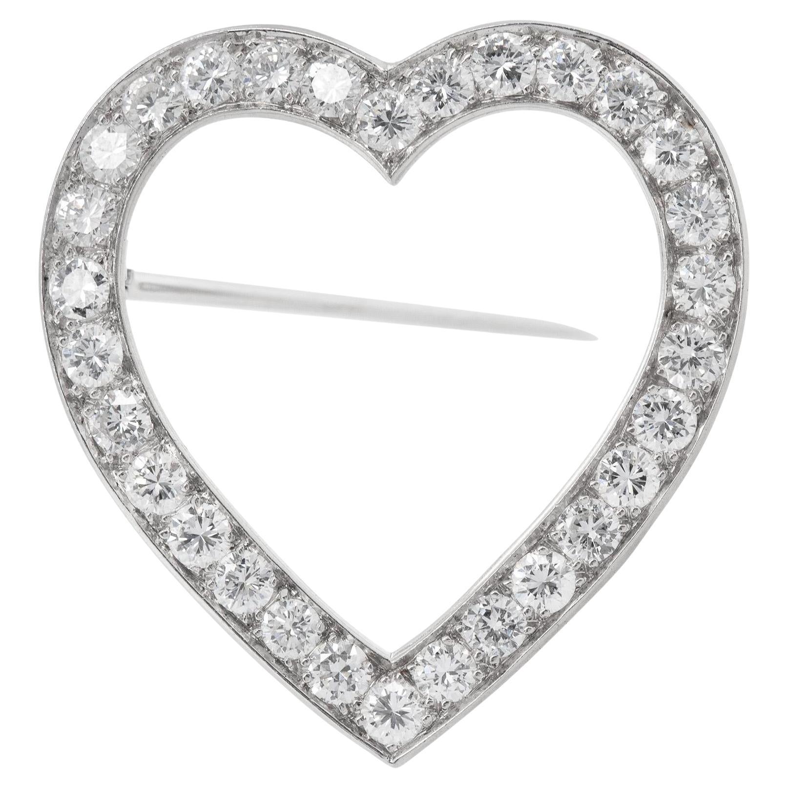 Vintage 1950s Tiffany & Co. 3.00 Carat Diamond Heart Pin