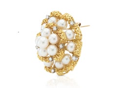 Vintage 1950s Tiffany & Co. Gold and Pearl Brooch with Diamonds