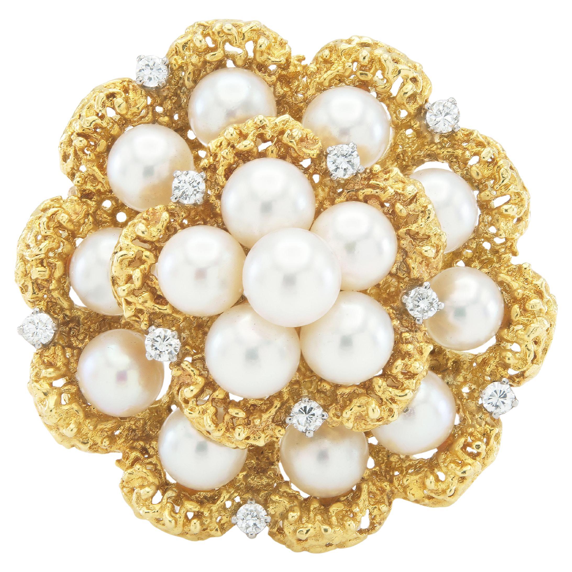 Vintage años 50 Tiffany
Co. Broche de oro y perlas con diamantes