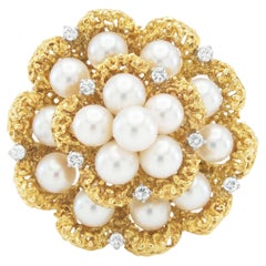 Vintage años 50 Tiffany 
Co. Broche de oro y perlas con diamantes