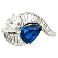 Vintage 1950s Toi Et Moi 2.50 Carat Sapphire and 1.18 Carat Diamond Ring