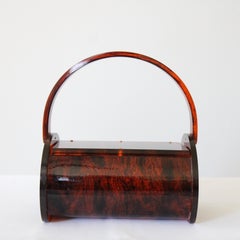 Vintage 1950's Tortoiseshell Lucite Box Bag Rialto Barrel Bag