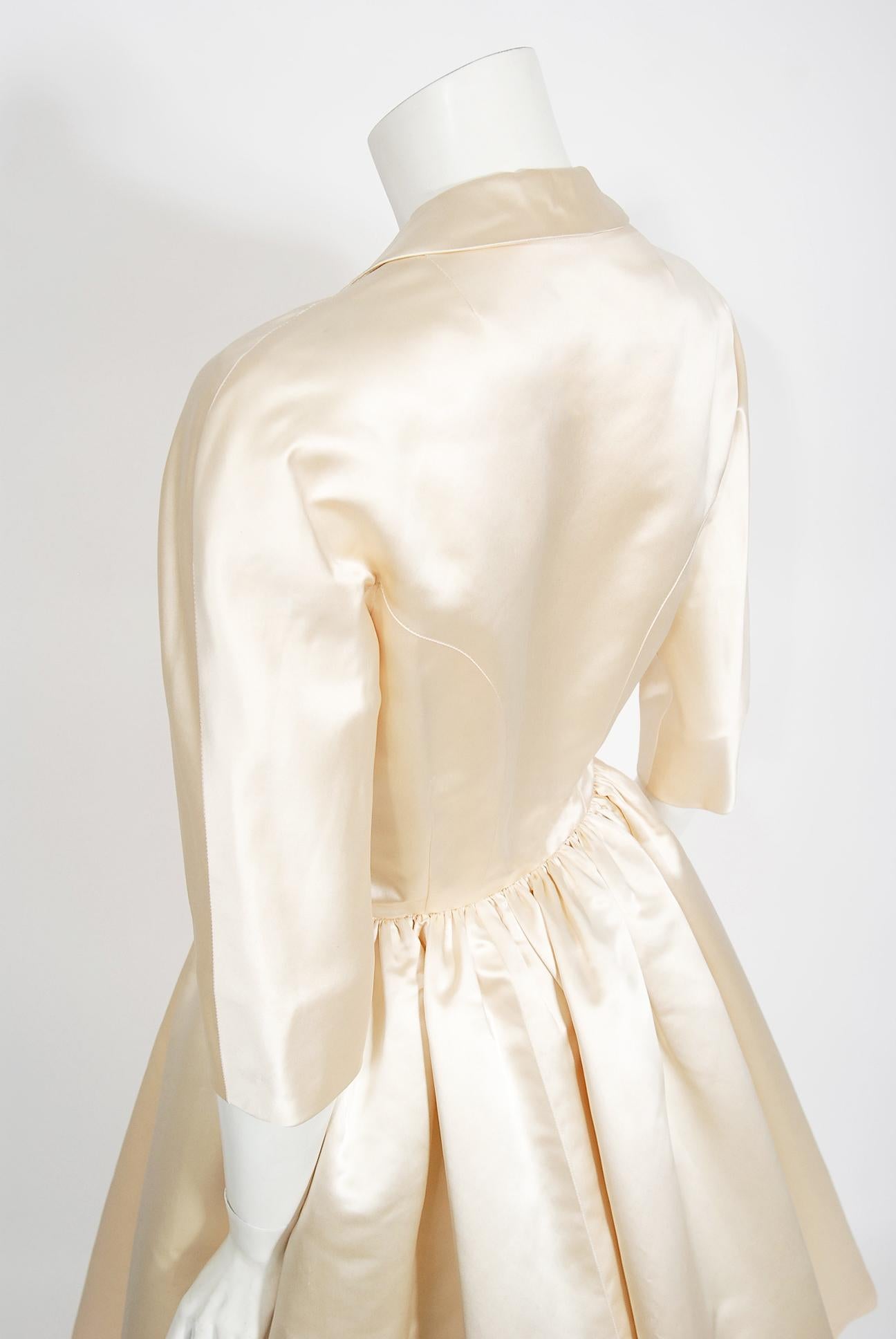 Vintage 1950's Traina-Norell Couture Ivory Silk Satin Full Skirted Bridal Dress 5