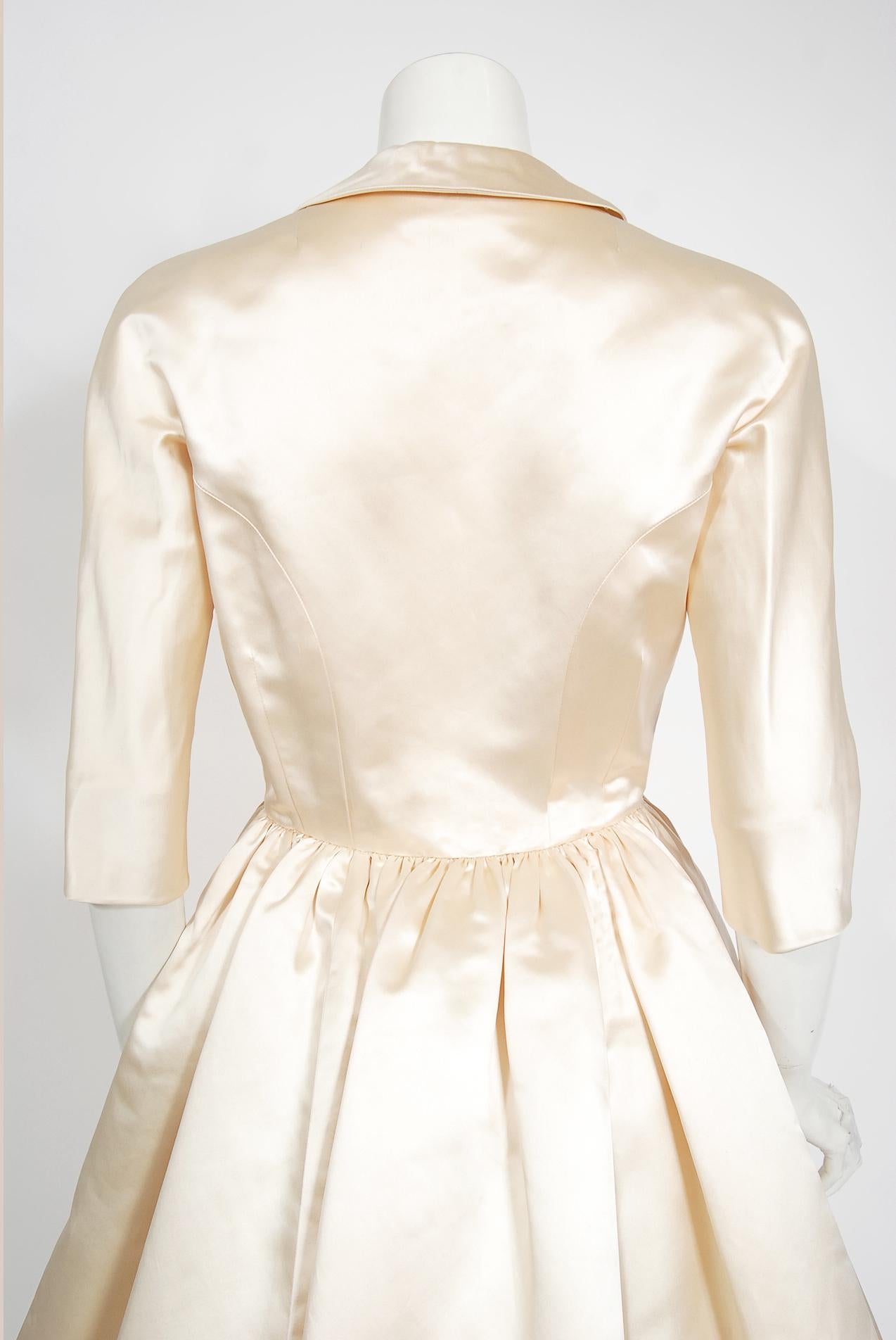 Vintage 1950's Traina-Norell Couture Ivory Silk Satin Full Skirted Bridal Dress 7