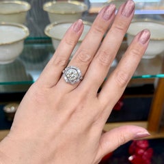 Anello di fidanzamento vintage in platino con diamante da 3,46 carati a taglio transizionale, anni '50