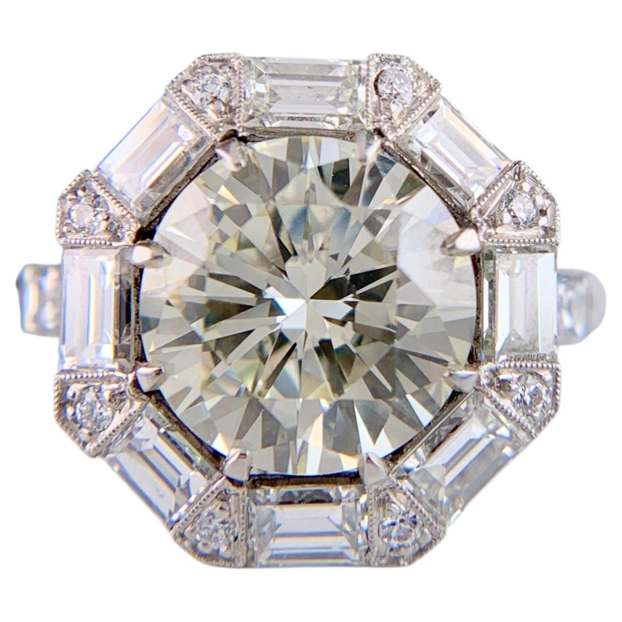 Vintage Platinum Engagement Ring with 3.46ct Transitional Cut Diamond, 1950s For Sale