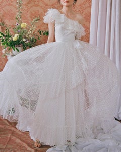 Vintage 1950s Tulle One-Shoulder Gown