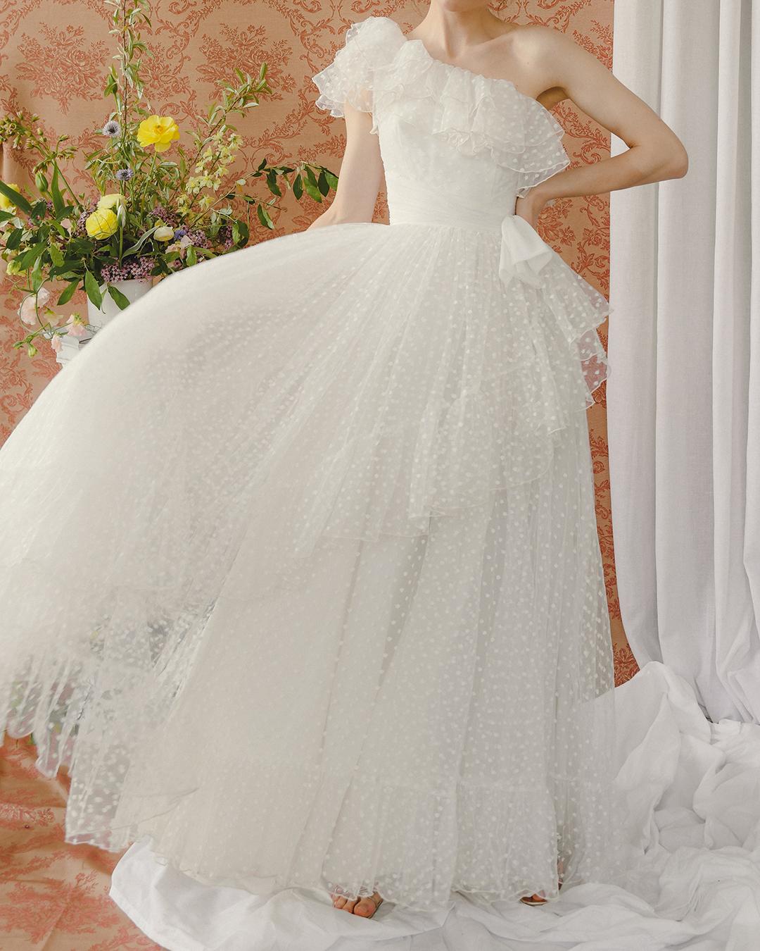Vintage 1950s Tulle One-Shoulder Gown For Sale 1