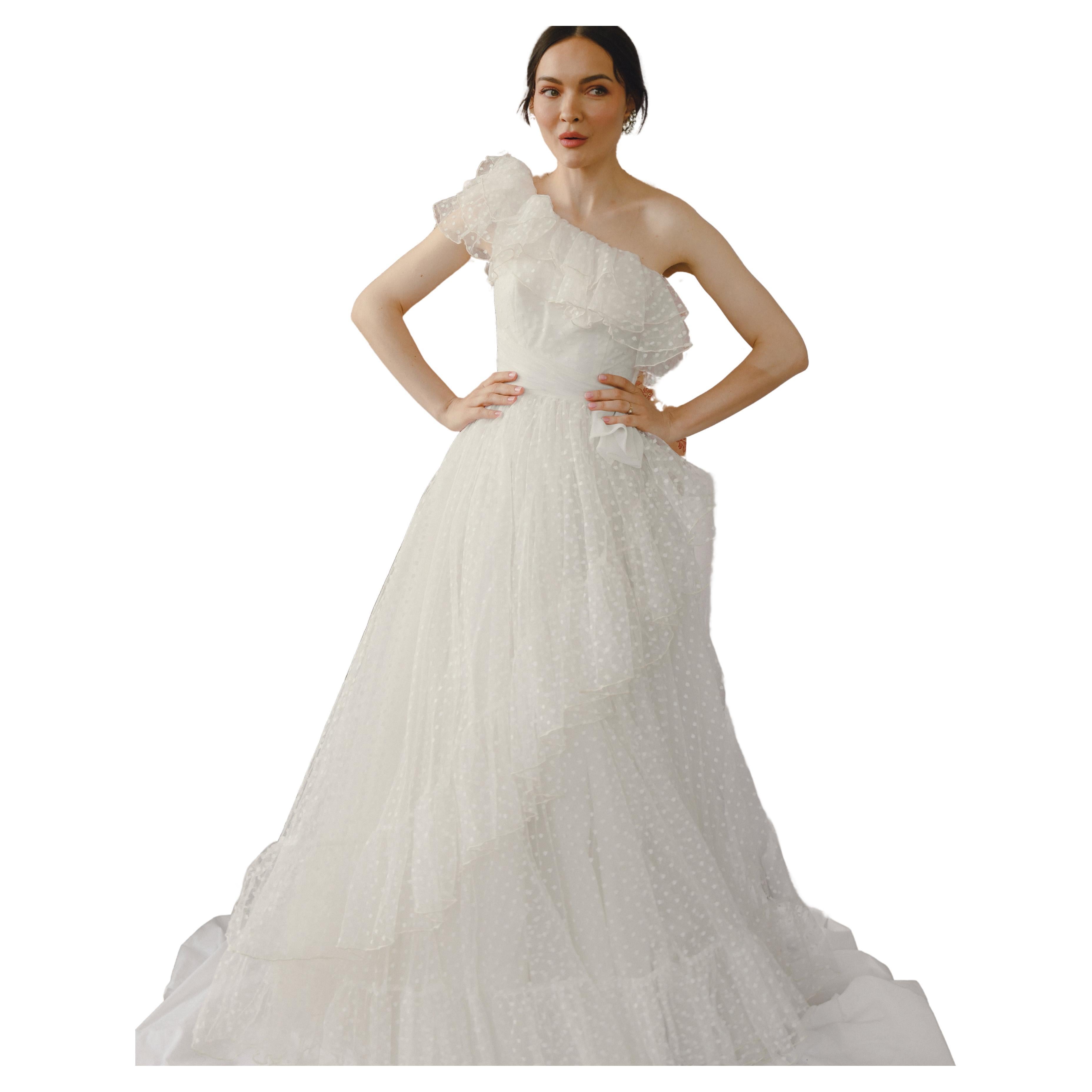 VINTAGE 1950s TULLE ONE-SHOULDER GOWN For Sale