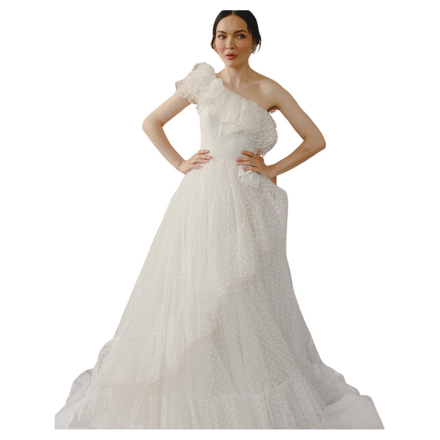 Vintage 1950s Tulle One-Shoulder Gown For Sale