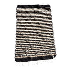 Vintage 1950s Turkish Angora Long Pile Zebra Rug