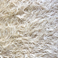 Vintage 1950s Turkish Filikli Tulu Rug in Ivory Mohair, Large Angora Shag Rug