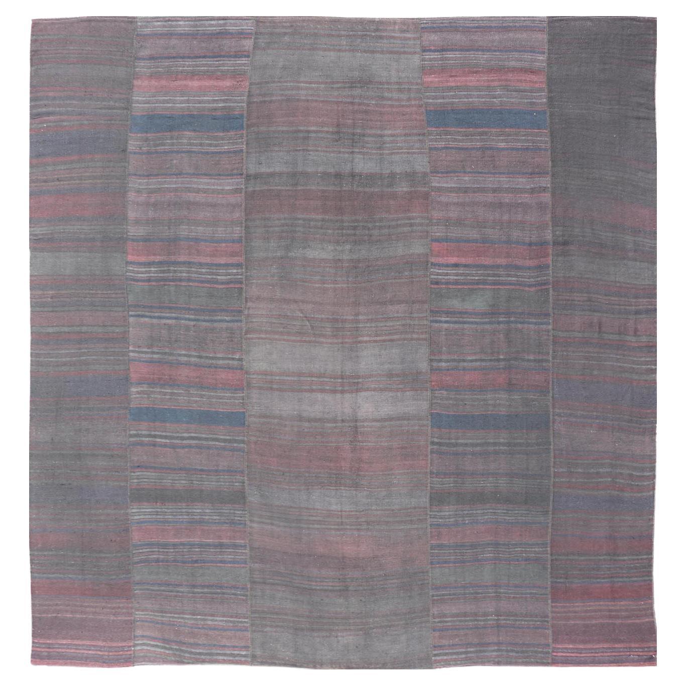 Vintage 1950s Turkish Kilim Rug with Harmonious Striped Design 12'5" x 13'10"