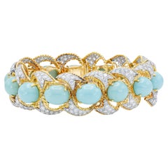 Bracelet vintage des années 1950 en turquoise et diamants