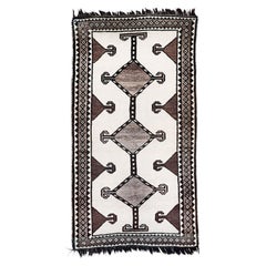 Vintage 1950s Undyed Neutral Earth-Toned Wool Qashqai Serpent Gabbeh Persian Rug