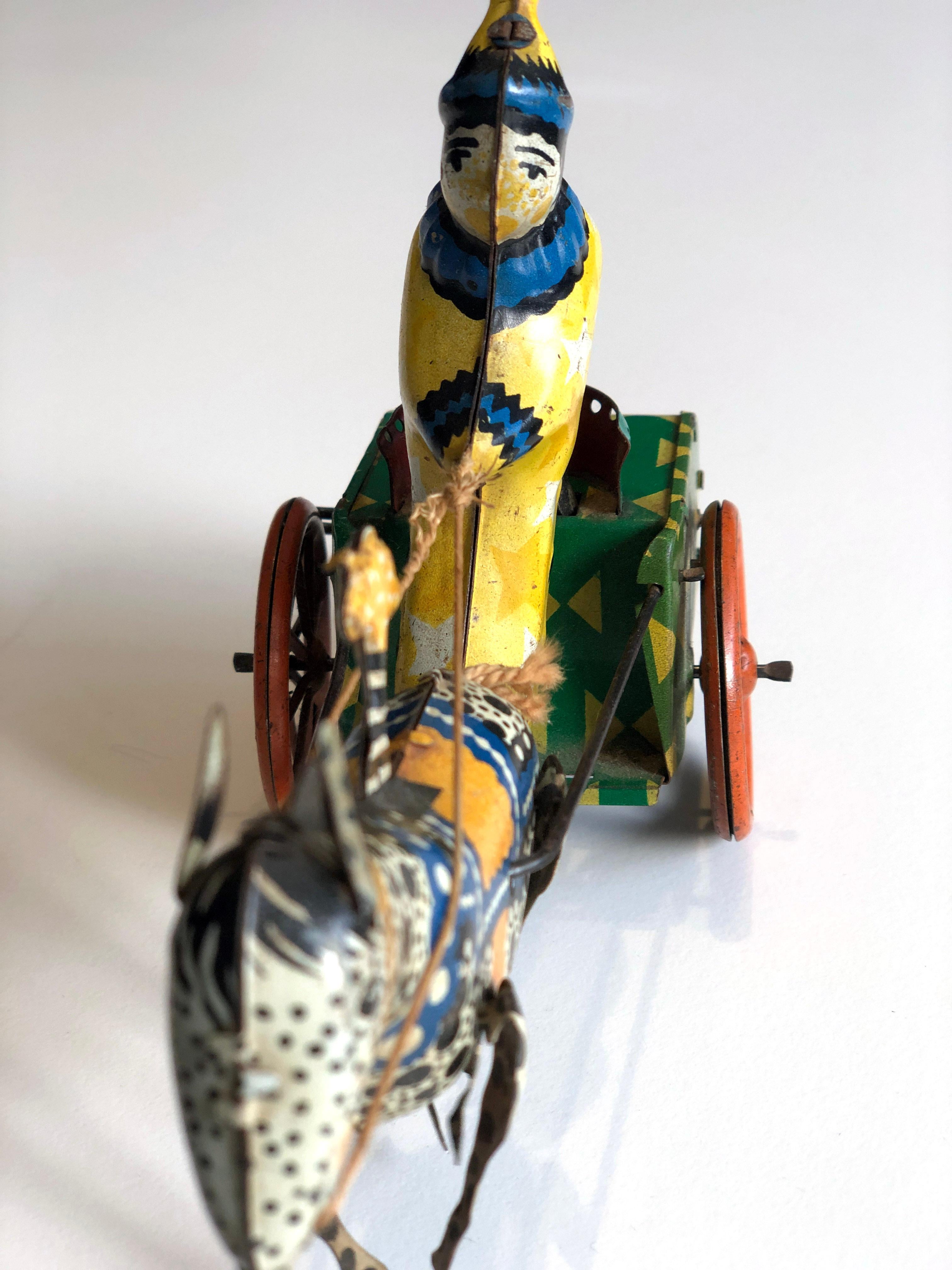 Vintage 1950's USSR Tin Windup Donkey Clown Carriage Toy For Sale 2