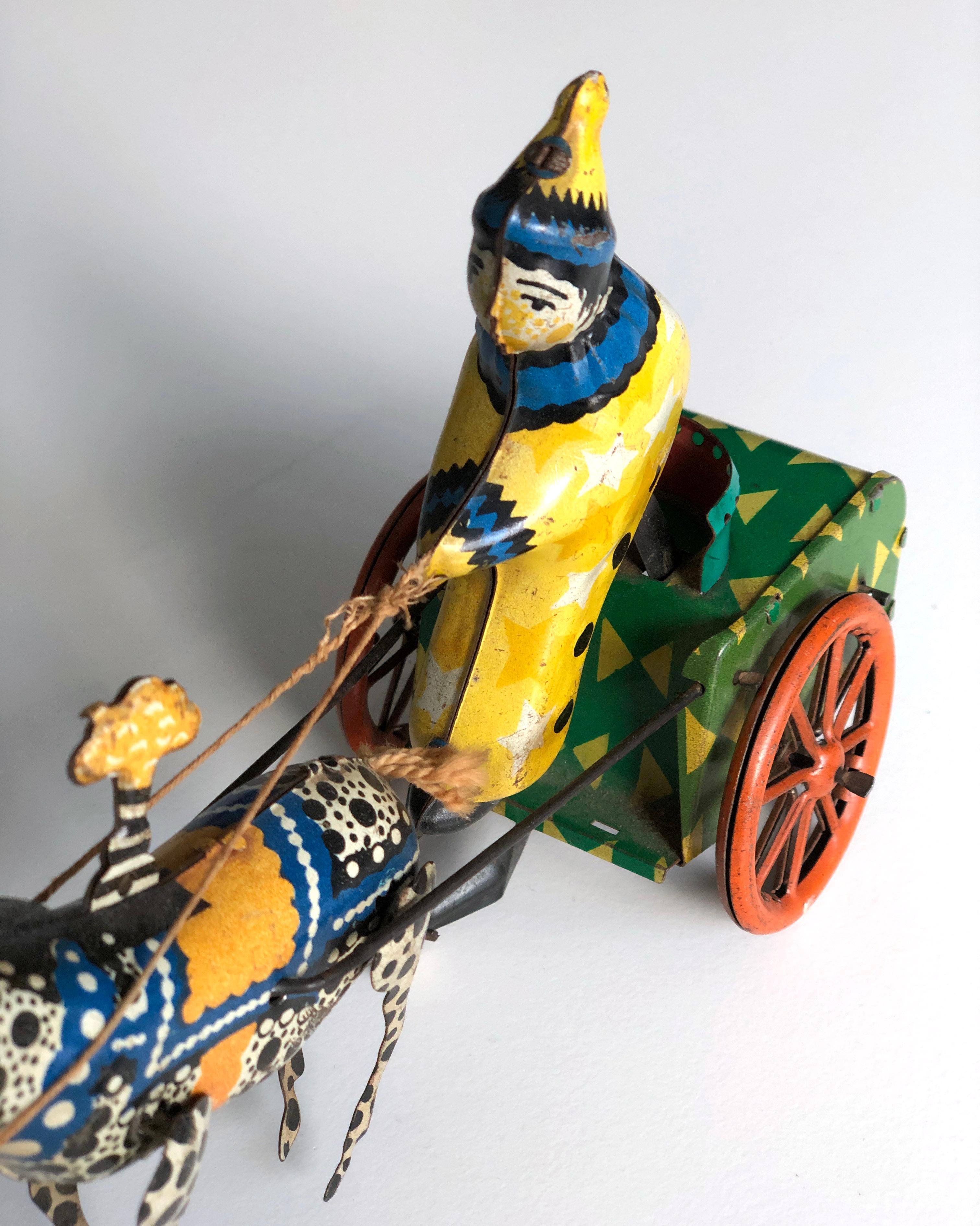 Vintage 1950's USSR Tin Windup Donkey Clown Carriage Toy For Sale 2